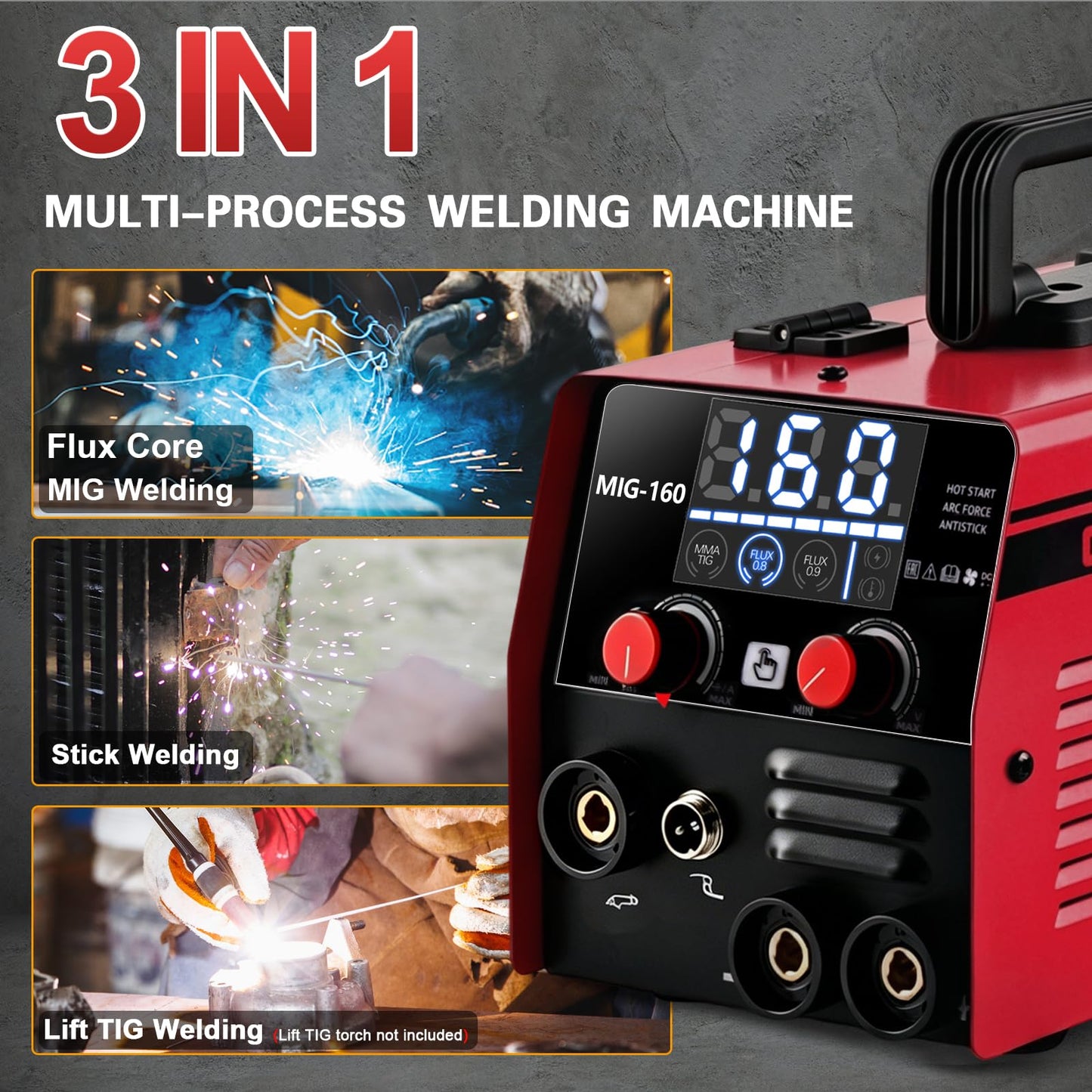 XR MARKET 160Amp 3 IN 1 Welder, Flux Core Welder/Lift TIG/Stick Welding Machine, Auto Darkening Welding Glasses MIG Welder, Portable MINI Welder Machine 110V, Gasless MIG Welder with IGBT Inverter