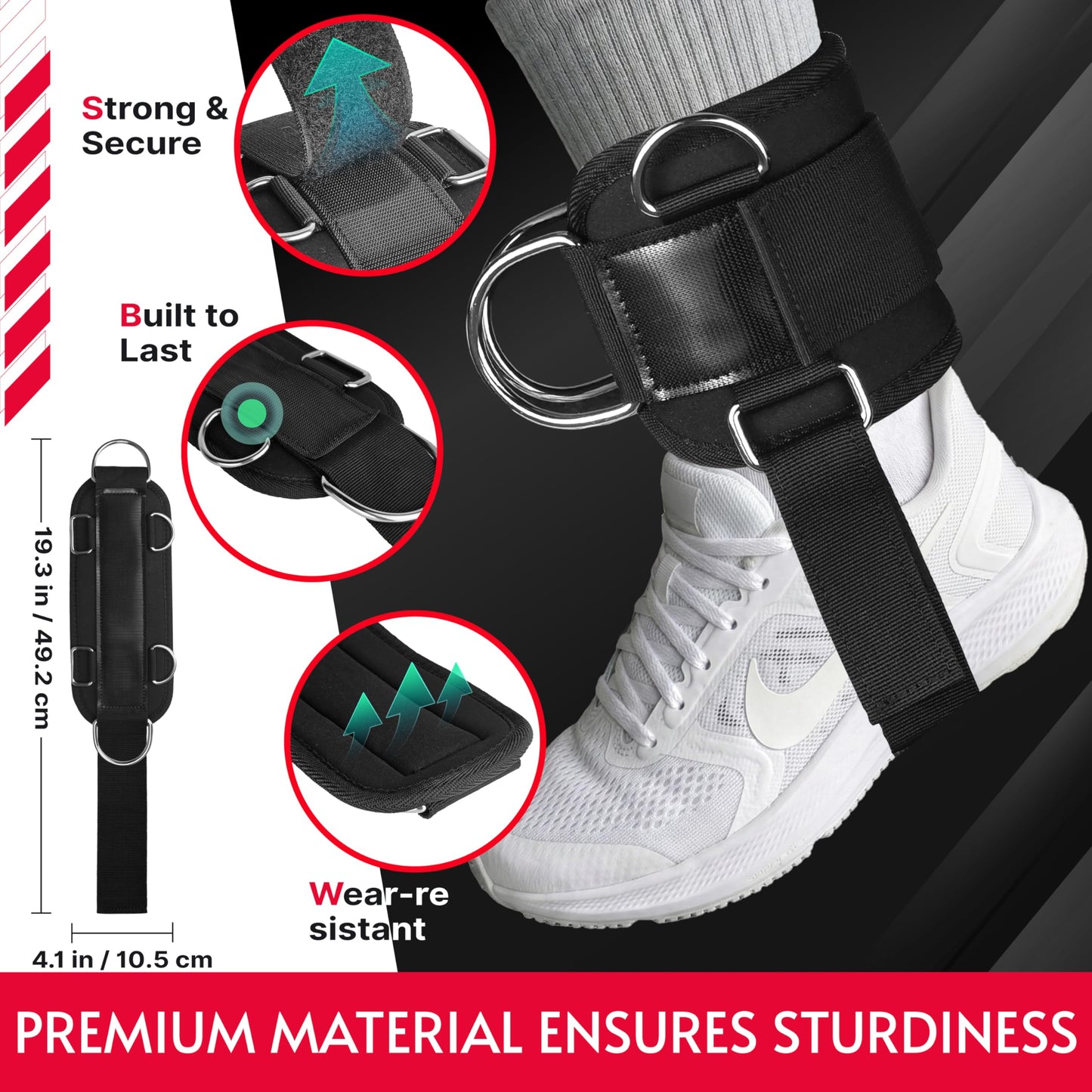 Crostice Ankle Strap Compatible with Tonal Machine, Kick Back Ankle Straps for Smart Home Gym, Cable Machine Attachment with Multi-Angle Adjustment, Extra Strap for Foot Support, Heavy-Duty