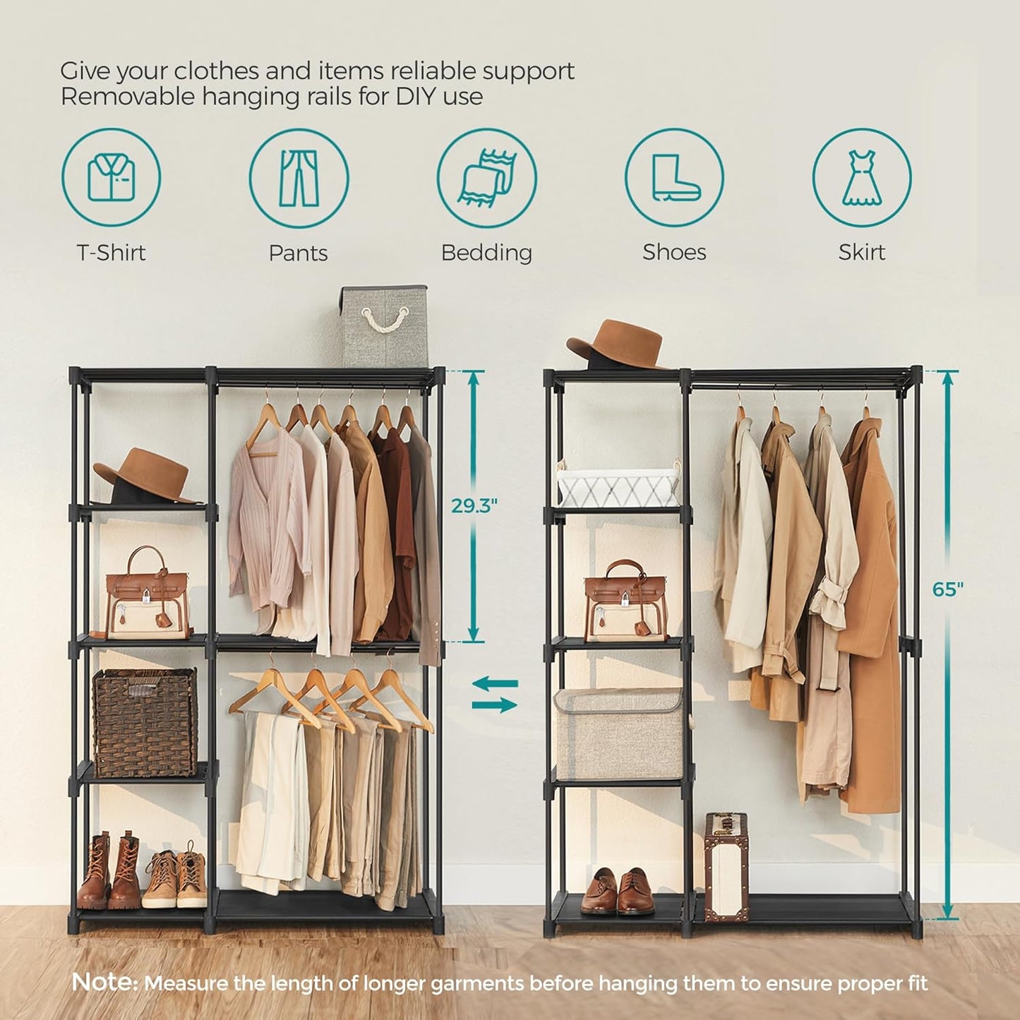 SONGMICS Portable Closet - Freestanding Clothes Organizer with Shelves & Hanging Rods | Black, 44.1 x 16.9 x 65 Inches