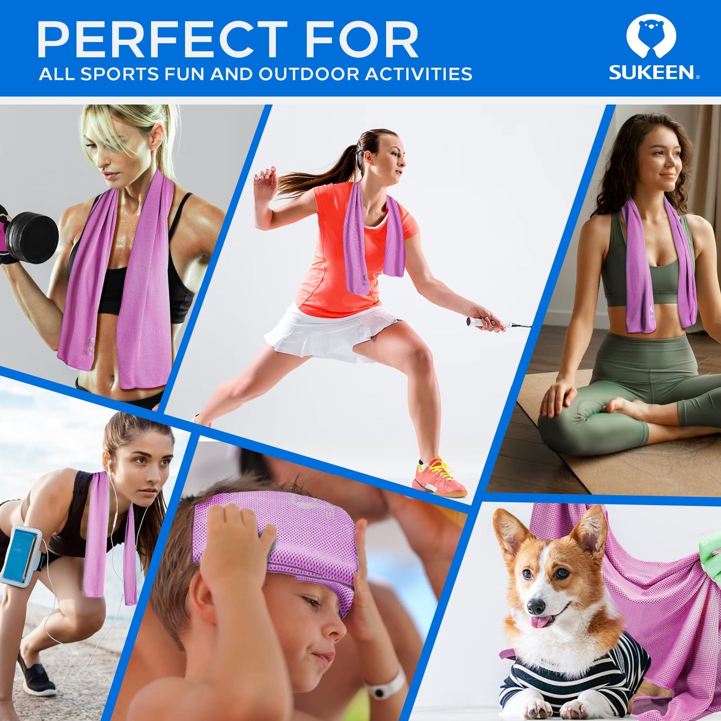 Sukeen 4 Pack Cooling Towels for Hot Weather 40"x12", Gym Towels for Men and Women, Soft Breathable Workout Towels for Yoga, Running, Sport, & More