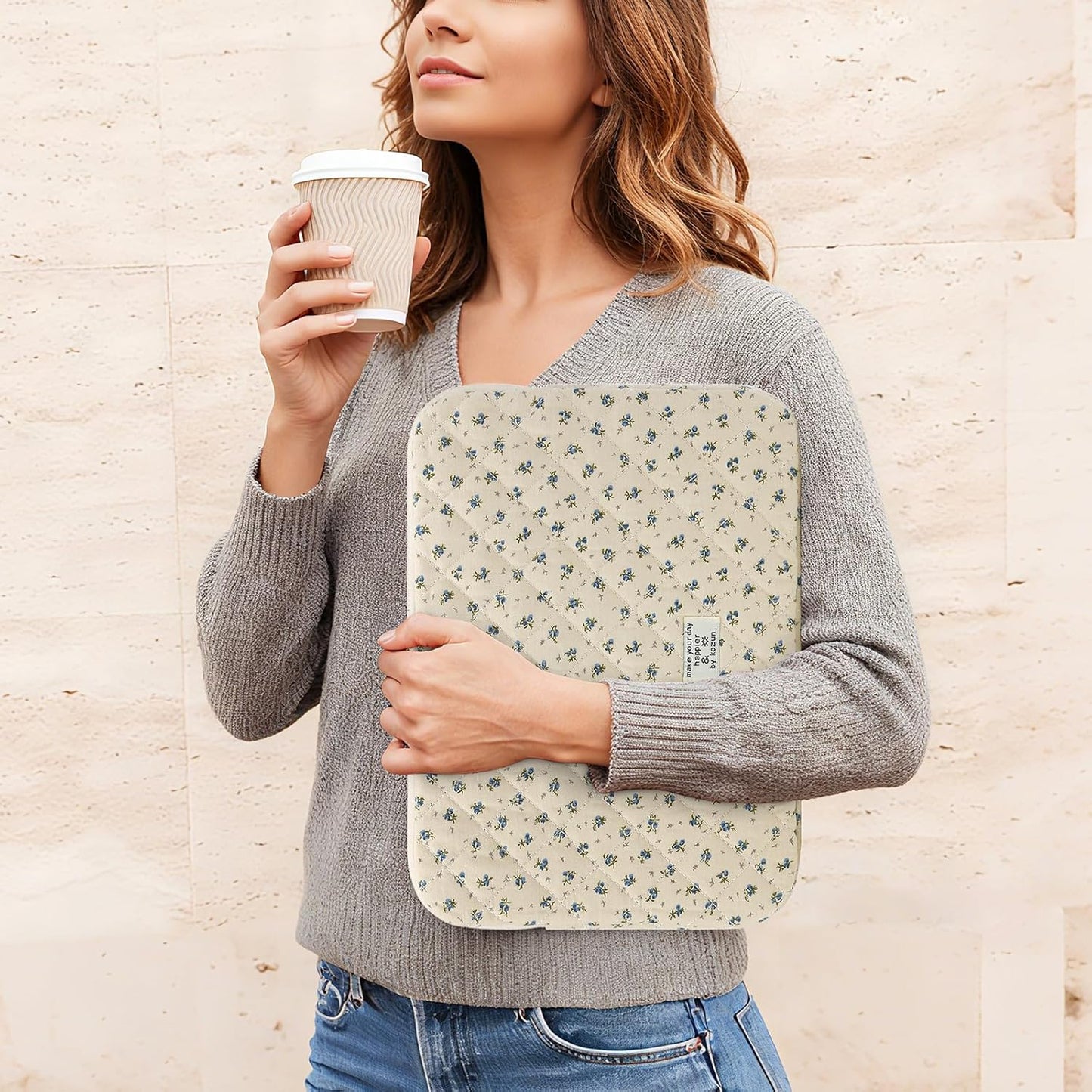 BBIQI 15-15.6 Inch 15 Inch) Puffy Laptop Sleeve Cute Quilted Laptop Protective Case Padded Floral Computer Sleeve
