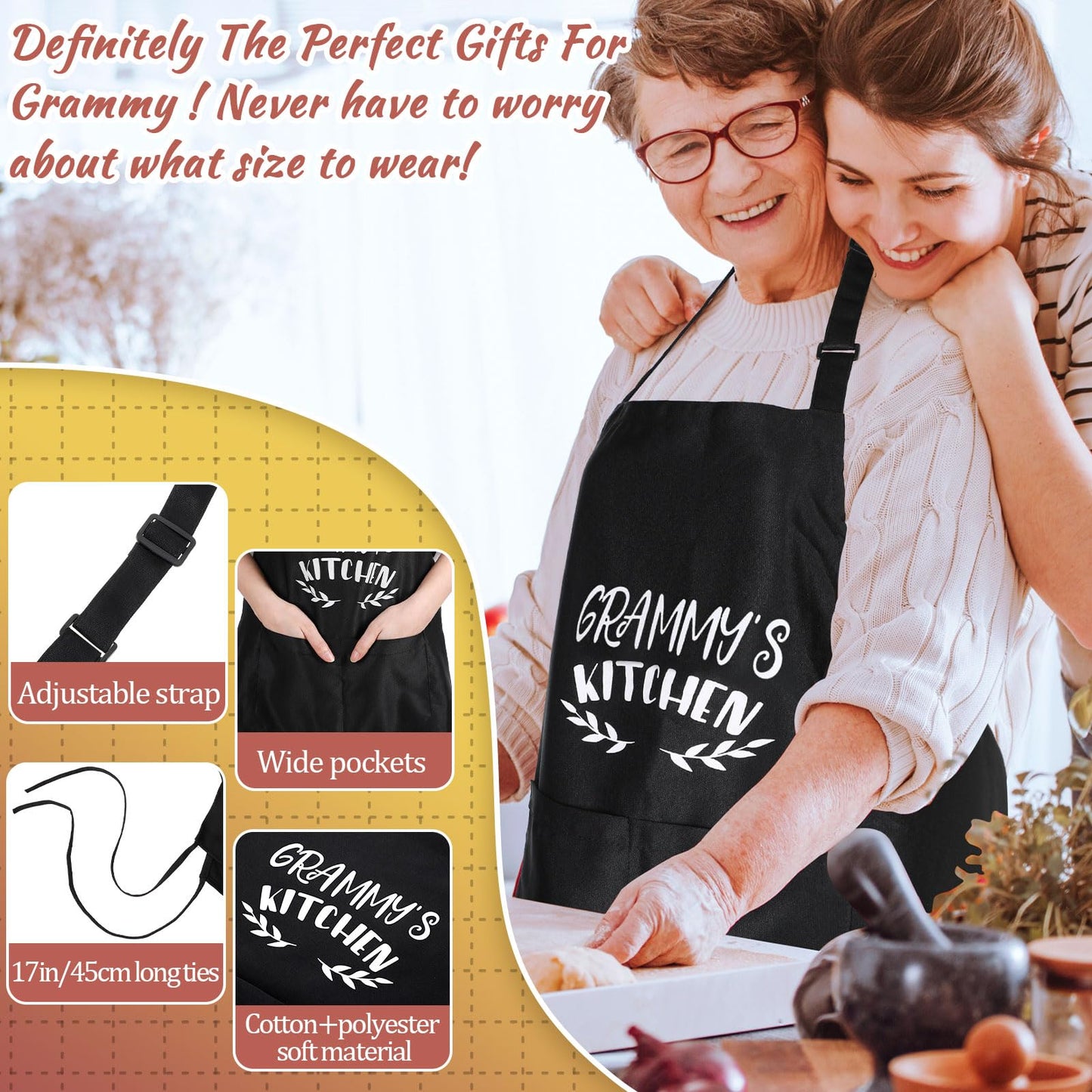 Leyndo 10 Pcs Mother's Day Grammy Kitchen Gifts Set Include Apron Tea Towel Tea Spoon Pot Holder Oven Mitt Bamboo Kitchen Spatula Cooking Baking
