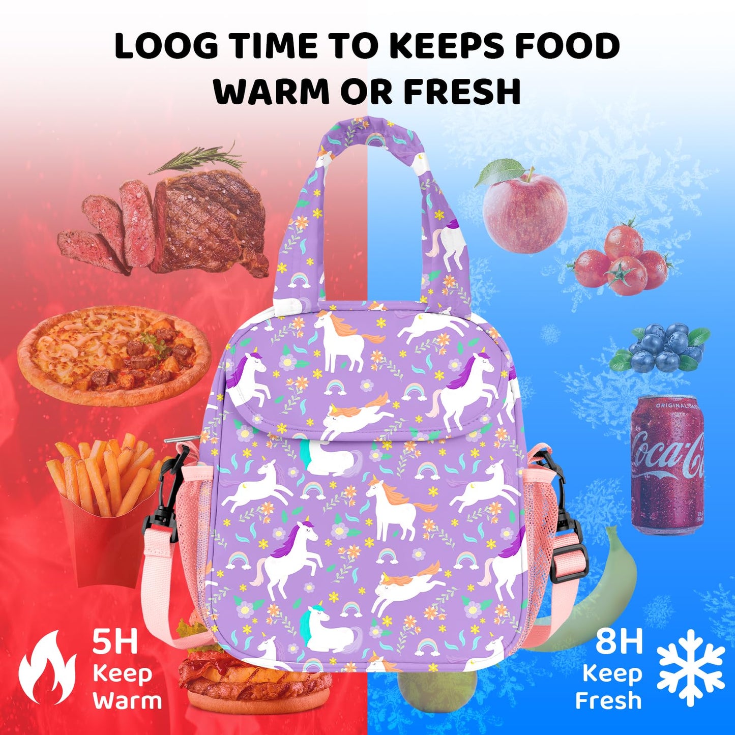 ZAZIWZ Lunch Bag for Kids Insulated Lunch Boxe for Girls Boys Small Reusable Cooler Tote Lunchbox Back to School Cute Lunchbag for Teens (unicorn)
