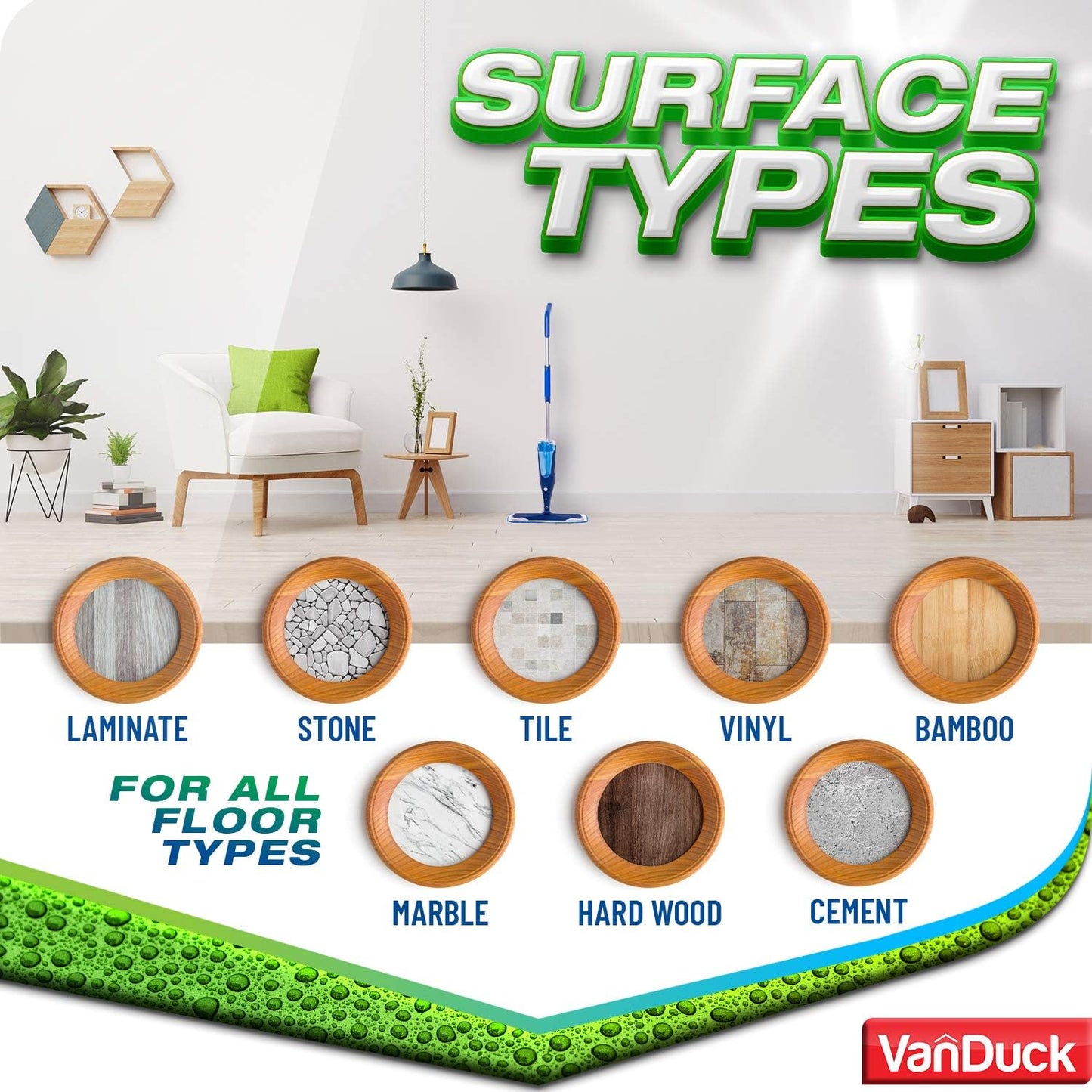 VanDuck Microfiber Mop Pads - Compatible with Bona Mop, 18 Inch, 3 Pack for Hardwood Floors
