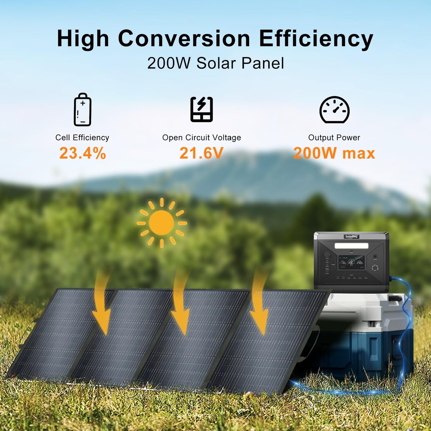 SolarPlay 200W Portable Solar Panel 19.8V for Solar Generator, Foldable IP65 Waterproof with Adjustable Kickstands, 25% High Efficiency for RVs, Camping, Power Backup