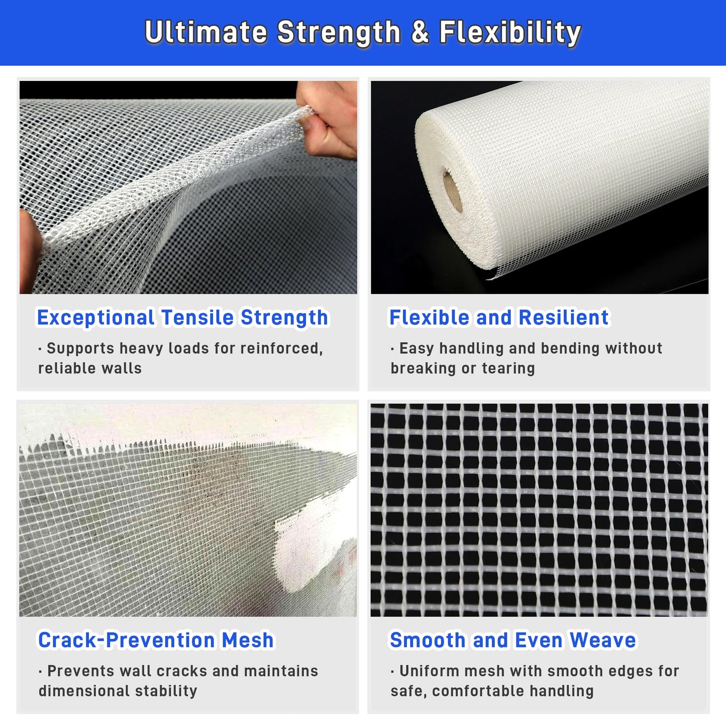 Fiberglass Mesh Roll 3.2x164 FT Plastering Mesh for Wall Crack Repair, Alkaline Resistant & Non-Adhesive 160g/m² Fibreglass Reinforcing Mesh Net for Plastering Interior Exterior Building Insulation