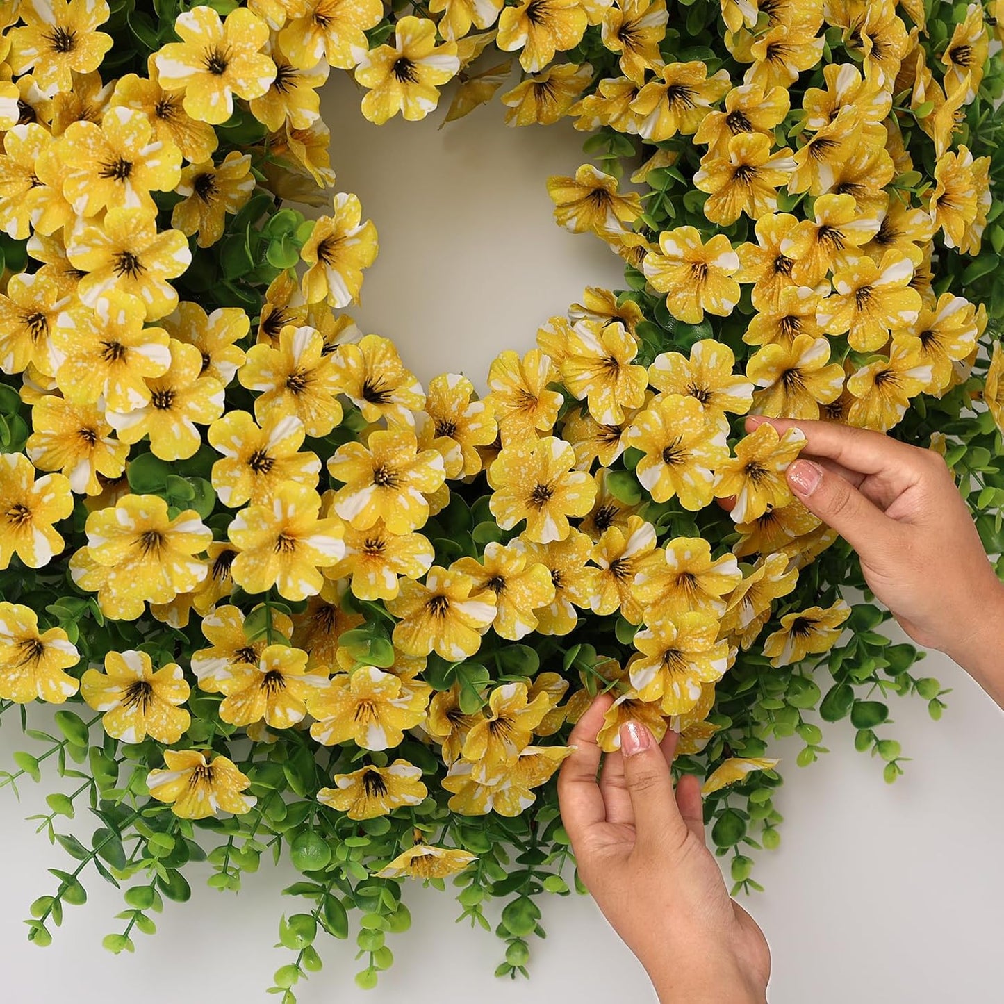 Regine Switzerland 26" Artificial Flower & Eucalyptus Wreath - Faux Morning Glory & Eucalyptus for Spring/Summer Decor