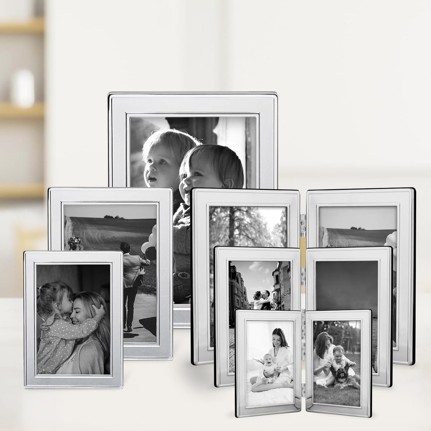 Siena Double Border Bead Silver Picture Frame, Tarnish Resistant Finish, Perfect Photo Frame for any End Table, Credenza, Shelf, or Nightstand, Silver 5x7