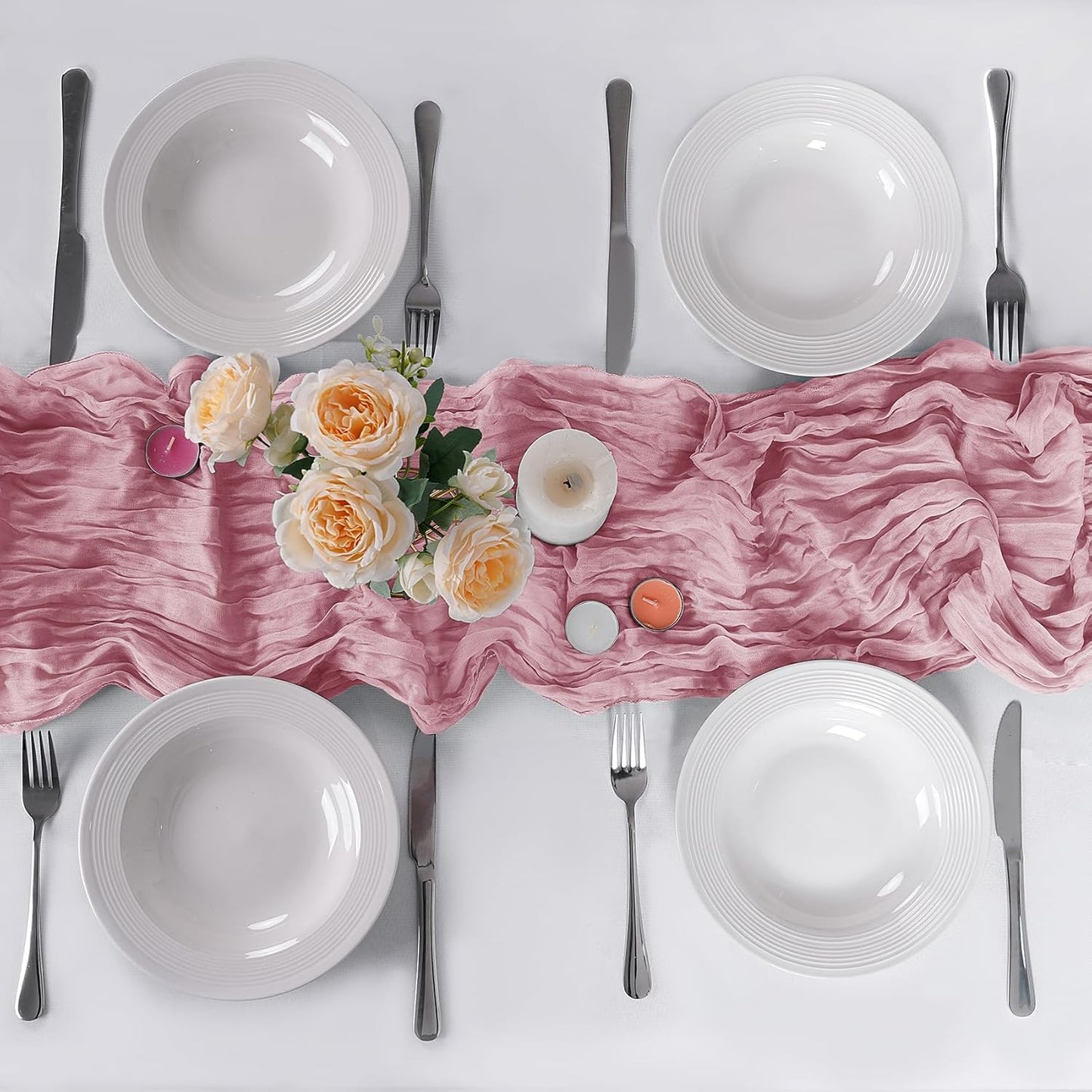 Skiennix 6 Pack Cheesecloth Table Runner - 9ft Rustic Pink Gauze for Weddings & Events | 17 x 108 Inch