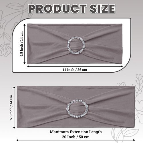 MDS Premium Spandex Chair Sashes - Universal Stretch Covers with Buckle Slider | Pack of 75 - Silver Gray