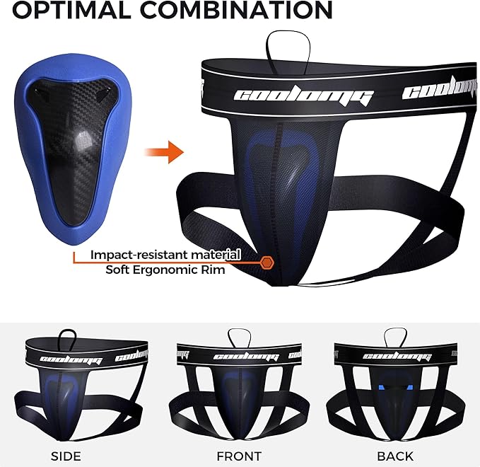 COOLOMG MMA Jock Straps with Cup for Men Adult 4-Straps Athletic Supporters with Groin Cup for BJJ Boxing Muay Thai Wrestling