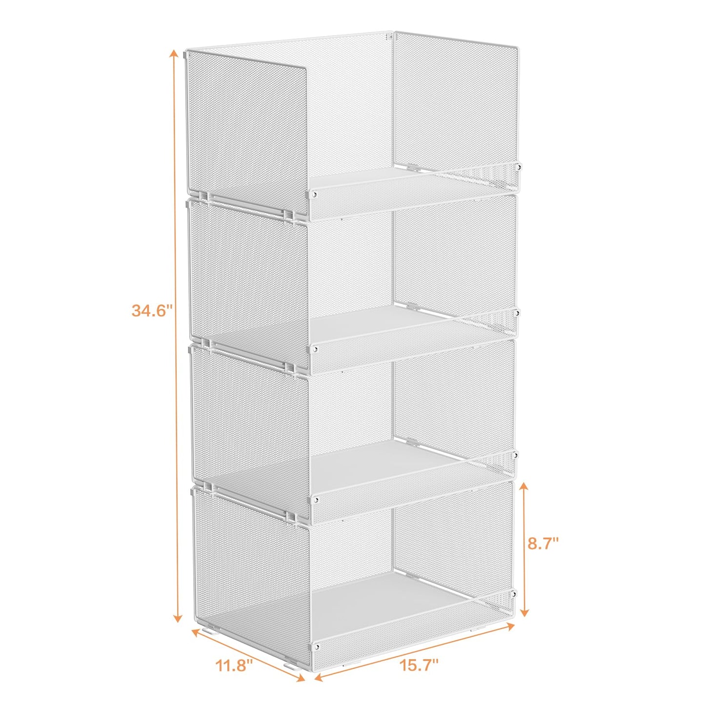 Tiaoheka 4-Tier Stackable Closet Organizers and Storage Shelves, Foldable Closet Shelf Organizer, Stackable Storage Bins Drawers for Closet Organizer System, White(Patent Pending)
