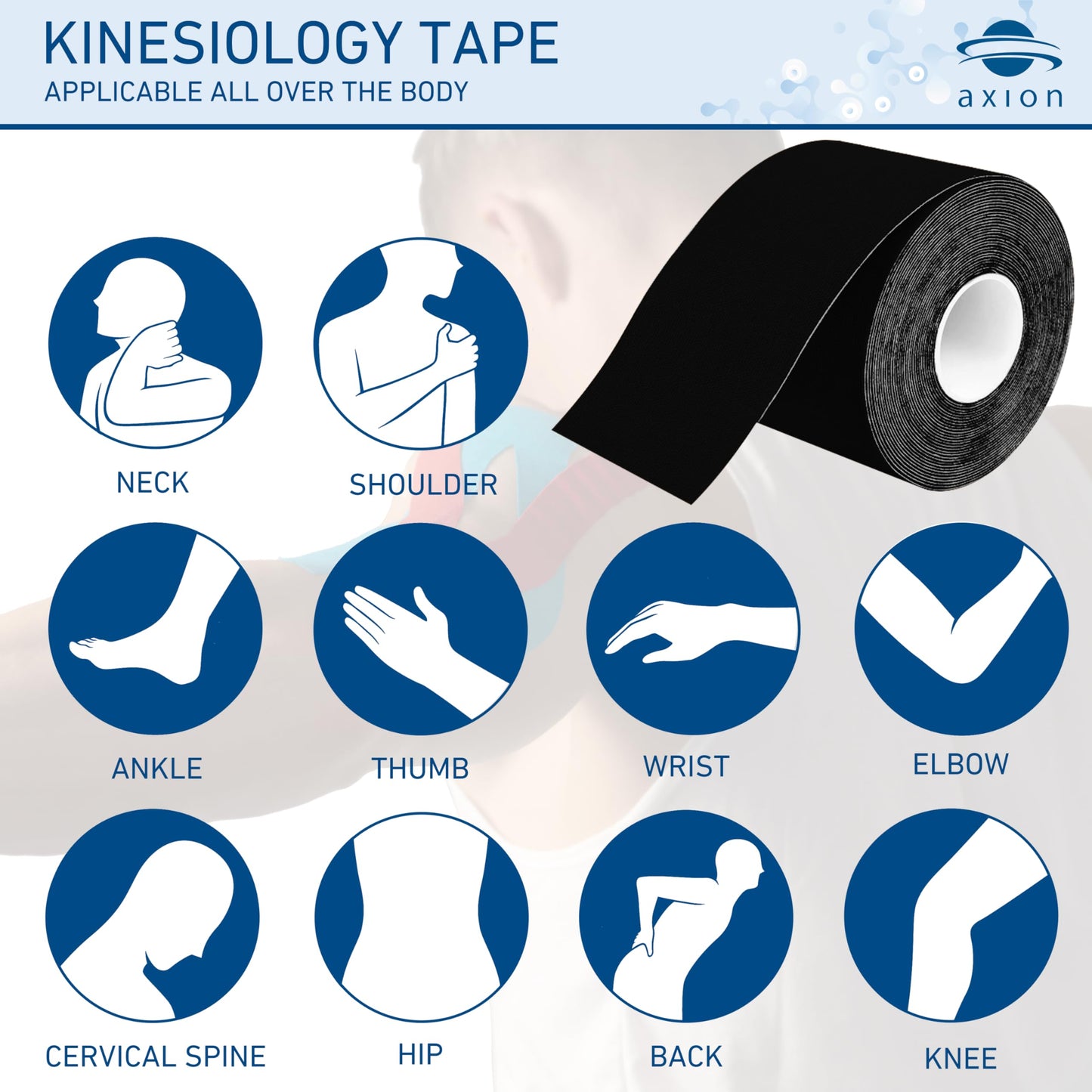 Kinesiology Tapes 2 Uncut Rolls Black | Waterproof • Skin-Friendly • Elastic • Self-Adhesive Fitness Bandage | Physio Tape Ideal for Sports & Everyday Use - axion