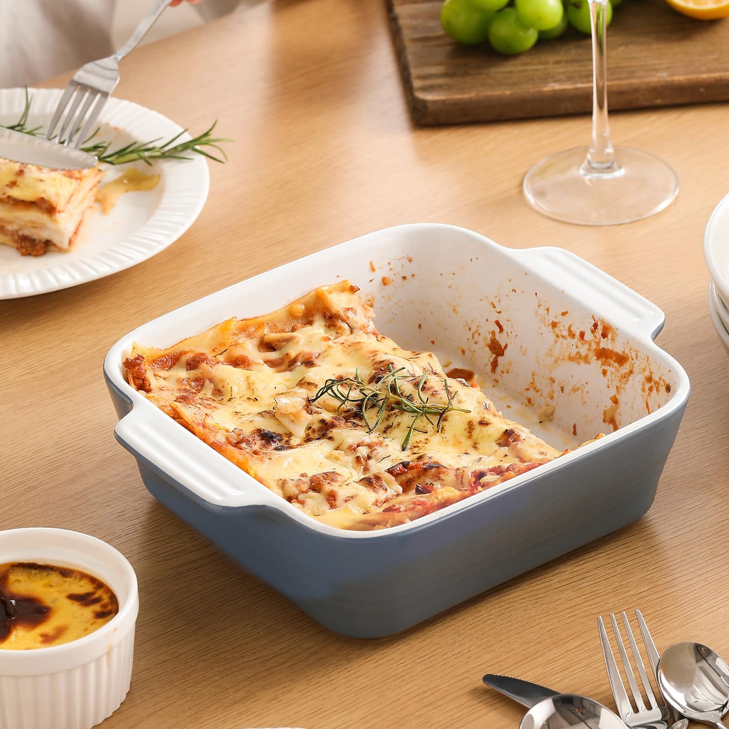 DOWAN 8x8 Baking dish, Square Baking Pan, Ceramic Casserole Dishes for Oven, Cake Pan with Handle, for Brownie, Lasagna, Casserole, 2 Quart, Home Gift, Airy Blue
