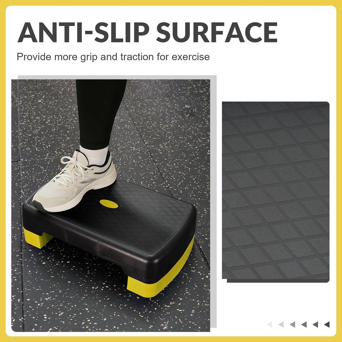 Fitvids 18" Aerobic Step Platform, Workout Stepper with Adjustable 2 Stackable Risers 3" 5.5" for Home Gym Small Space, Exercise Step, Yellow/Black