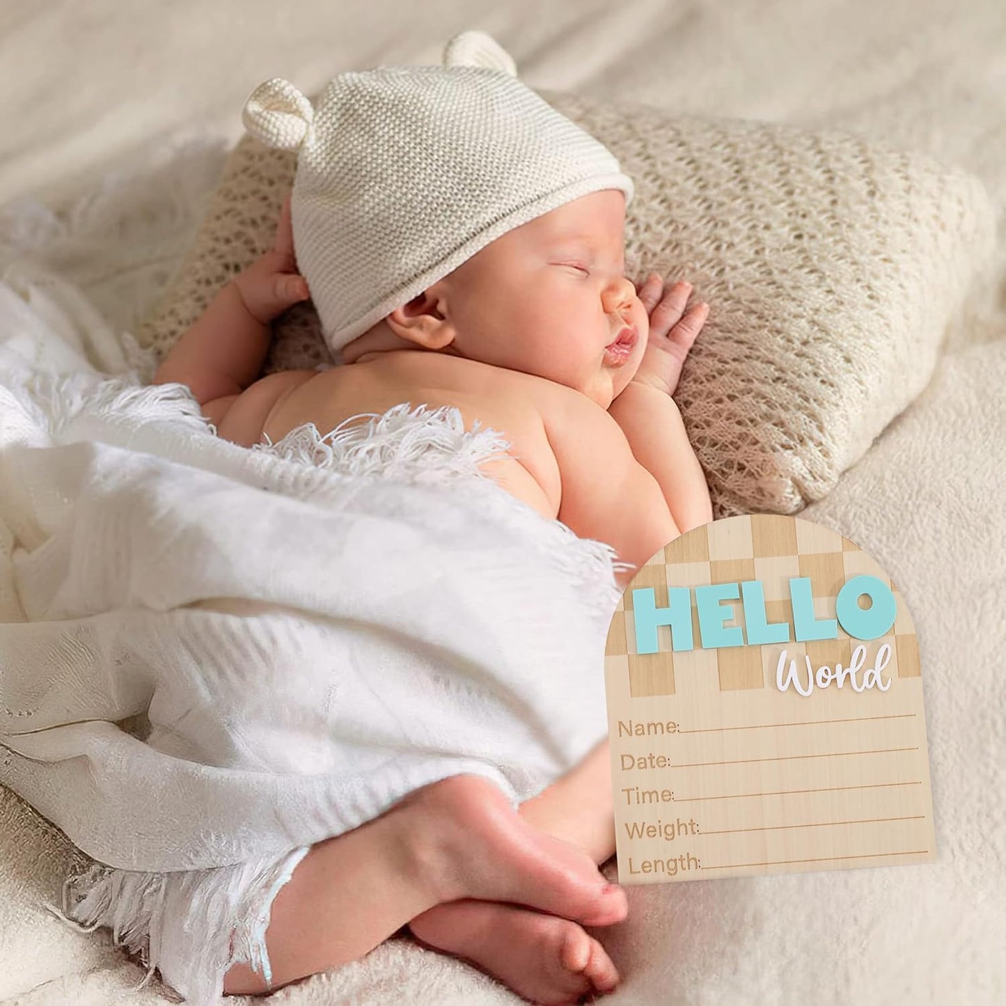 TERJIO Racing Hello World Bulletin Board - Little Racer Birth Information Record,Fast Race Car Checkered Wooden Board