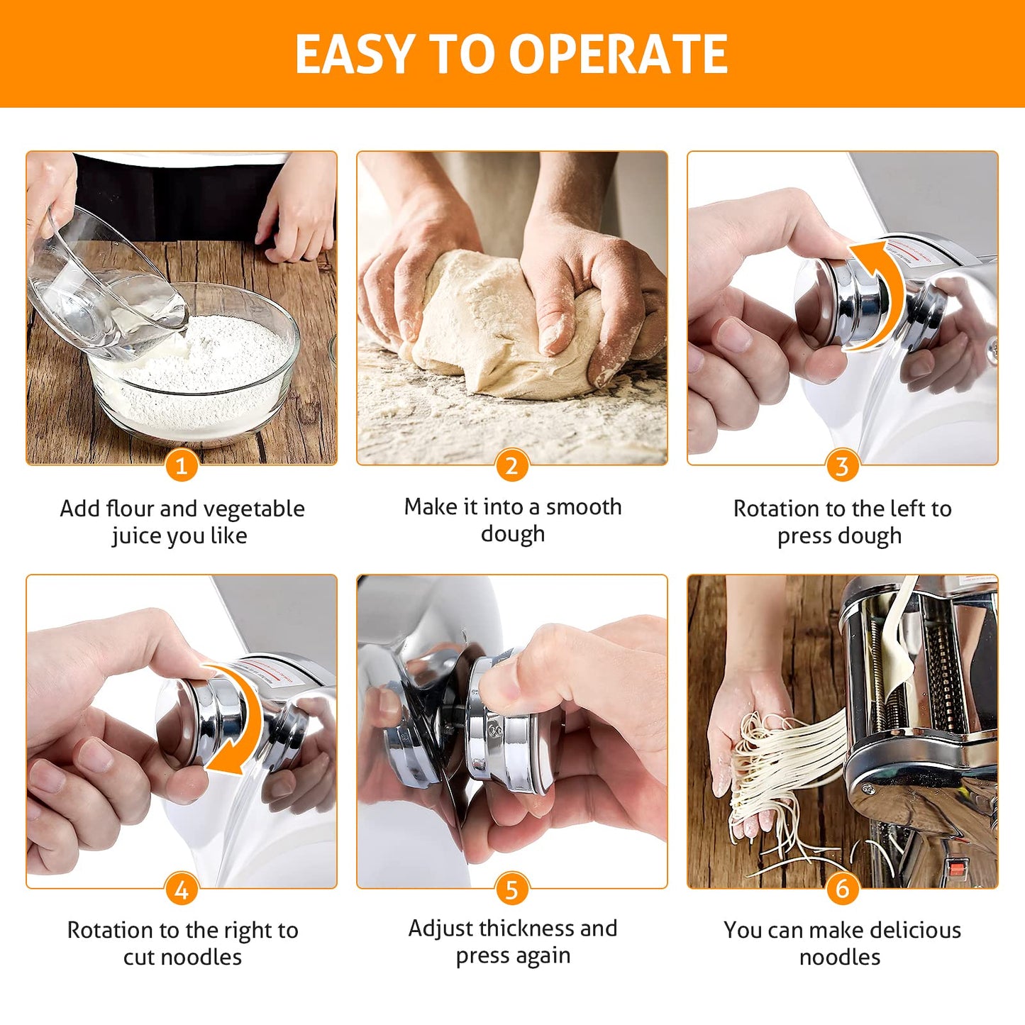 WICHEMI Electric Pasta Maker Machine Pasta Dough Spaghetti Roller Noodle Pressing Machine Stainless Steel 135W for Home Family Use (1.5mm flat noodle+4mm flat noodle)