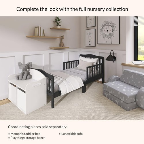 Dream On Me Classic Design Toddler Bed In Black, Greenguard Gold And JPMA Certified, Low To Floor Design, Two Side Safety rails, Non-Toxic Finishes, Wooden Nursery Furniture