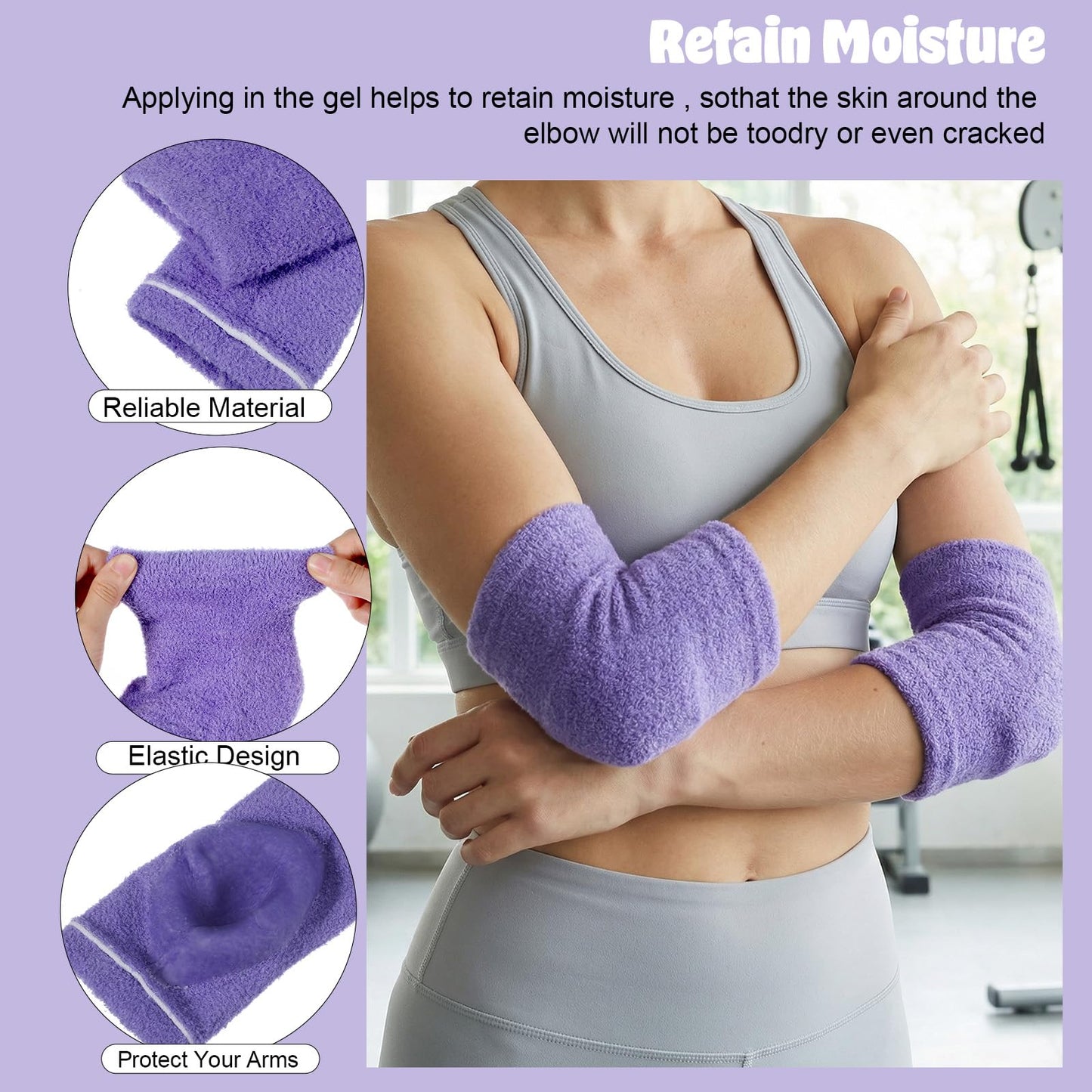 oruola 2 Pairs Elbow Protectors for Elderly,Elbow Moisturizing Sleeve,Dry Elbow Treatment, for Moist Chapped Dry Skin Care, Cover Heel Socks, Elbow Sleeves,Blue & Purple