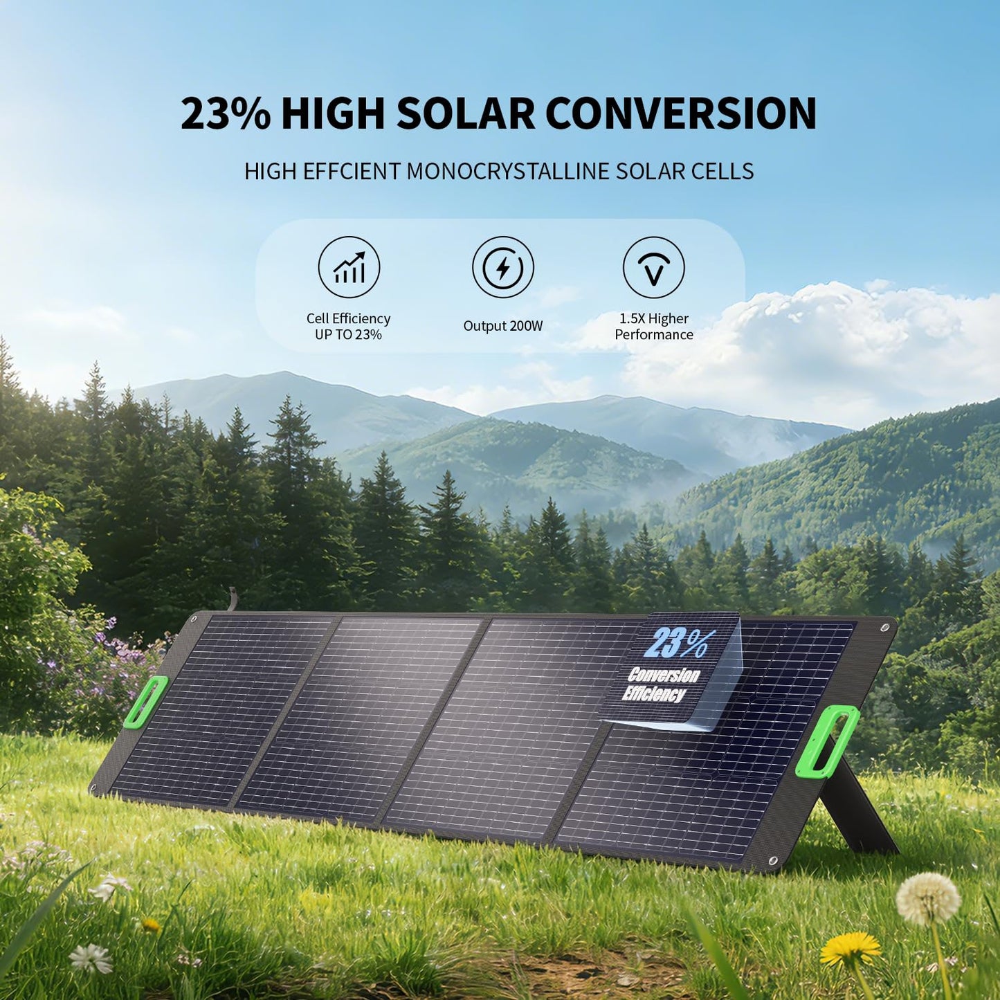 200W Portable Solar Panel, 23.5% High Efficiency ETFE Foldable Solar Charger for Power Station, IP65 Waterproof w/ 4 Kickstands, MC4 XT60 Anderson DC 4-in-1 Output for RV Camping Outdoor Emergency