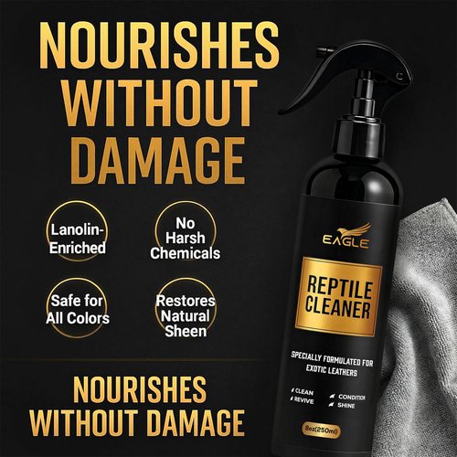 Exotic Leather Cleaner & Conditioner Spray – Cleans, Conditions & Protects Alligator, Crocodile, Snakeskin, Lizard, Ostrich & More – 8oz with Microfiber Cloth – Boots, Shoes, Bags, Belts