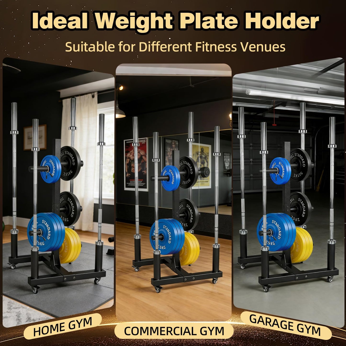 laapee Weight Plate Rack for 2-inch Olympic Bumper Plate and Barbell, Weight Tree with 800 LBS Capacity, Heavy Duty Storage Racks with 4 Barbell Holder & Lockable Wheels for Home Gym Garaage Gym