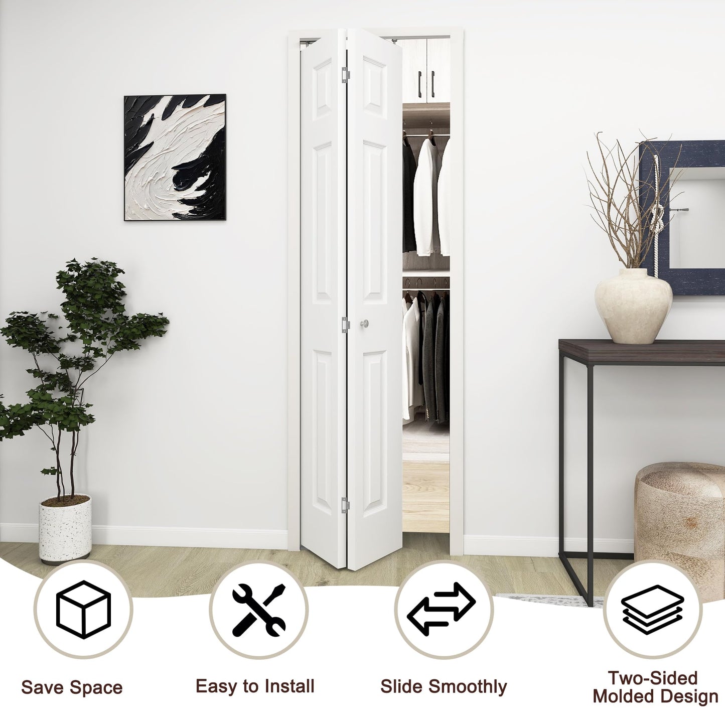 BarnSmith 24 in.x 80 in. Bifold Barn Door, 6 Panel White Primed Bifold Closet Door, Hollow Core Interior Barn Doors with Hardware Kit