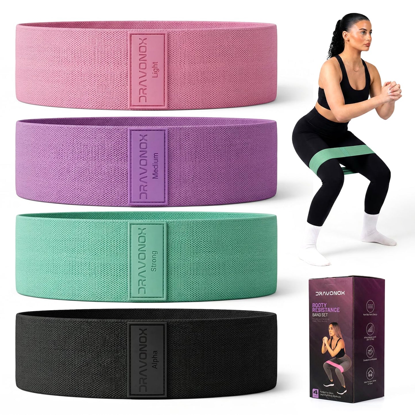 Resistance Bands, Workout Bands, Exercise Bands for Working Out with Workout Bands Guide, 4 Levels Booty Bands, Leg Exercise Bands Resistance, Glute Bands, Non-Slip Fabric Elastic Bands for Men Women