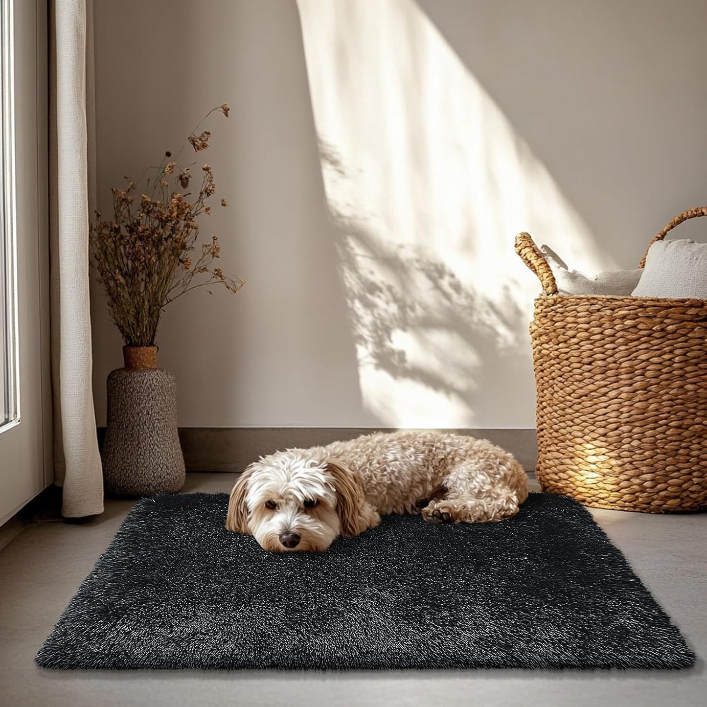 Skiennix 2x3 Fluffy Area Rug - Soft Shag Non-Shedding Indoor Carpet for Kids & Nursery | Black
