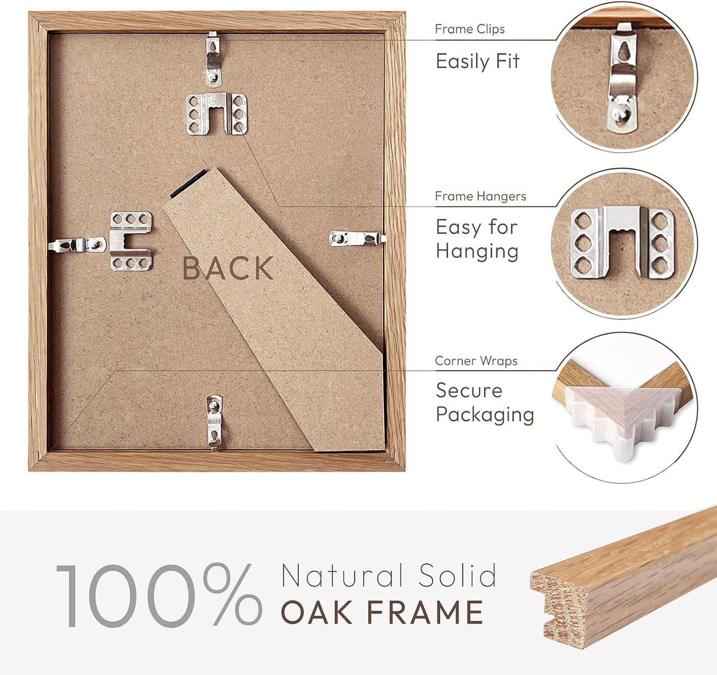 Solid Oak Wood 8x10 Picture Frame by [Brand Name] - Versatile Wall & Tabletop Display | Natural Finish