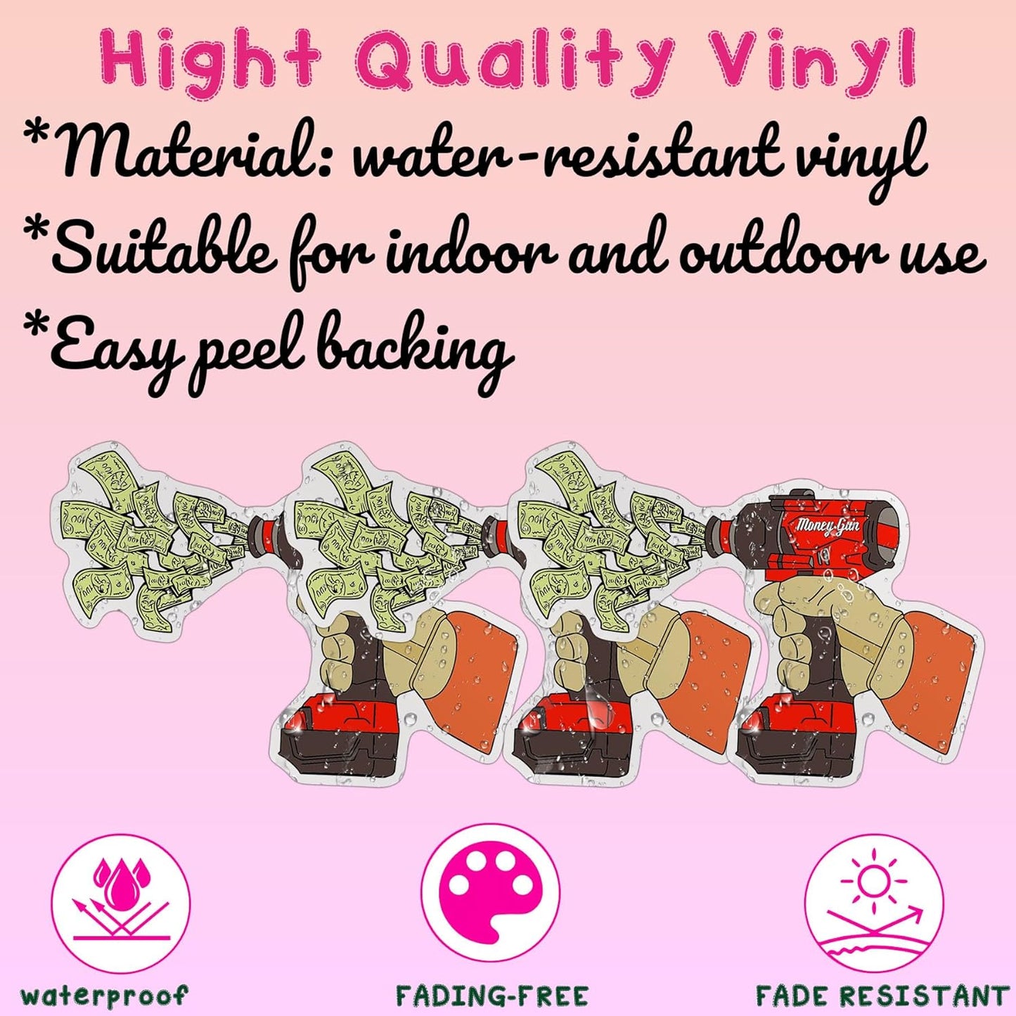 Set 3 (2 Inches) Pcs - Money Gun Hard Hat Sticker Lineman, Mechanic, Blue Collar Die-Cut Waterproof Vinyl Sticker