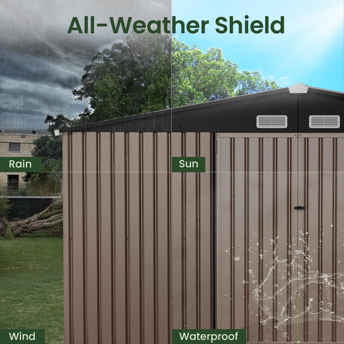 GVDV 12x10 FT Outdoor Metal Storage Shed, Durable Garden Shed with Reinforced Sidewall Girts & Updated Frame Structure, All-Weather Shelter for Backyard, Patio, Tool, Bike Storage