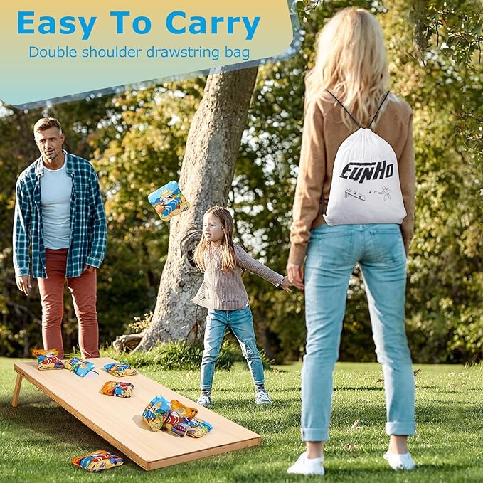 EunHo Cornhole Bags Regulation Dual Sided Set of 8, Professional Cornhole Bean Bags Slick & Sticky Side Bags with Carry Bag