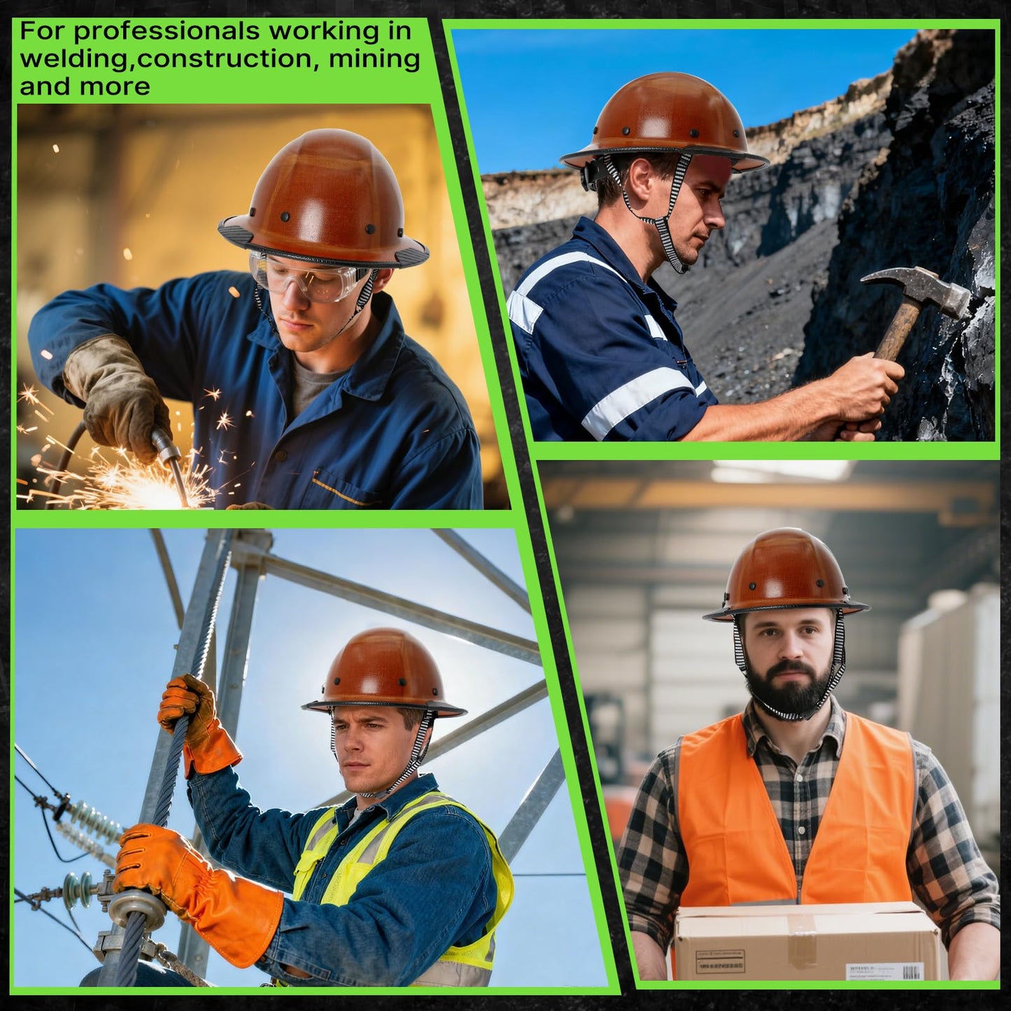 OSHA Approved Construction Fiberglass Full Brim Hard Hat with Chin Strap