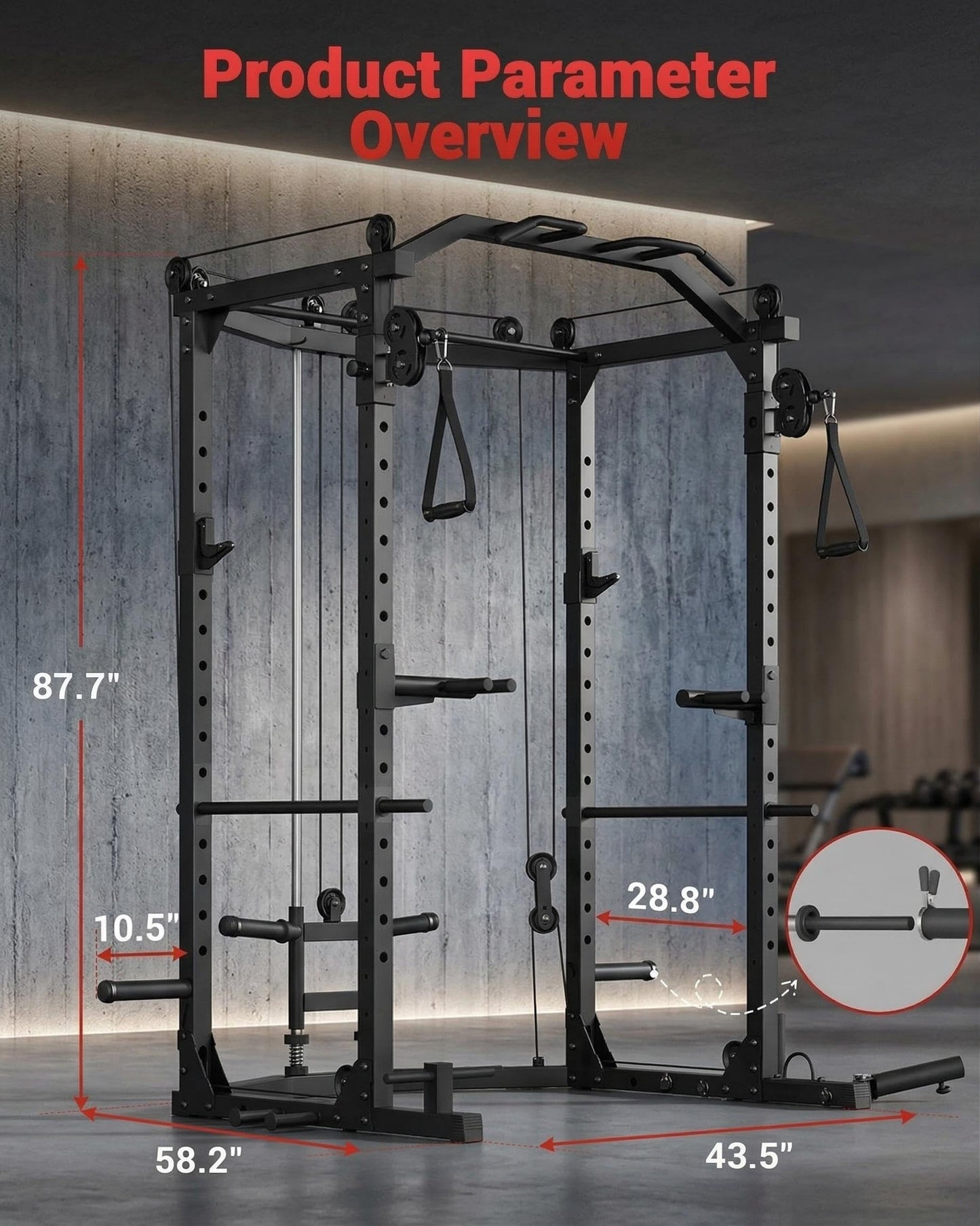 Garvee Power Cage with Cable Crossover System, 1600 Lb Capacity Carbon Steel Power Rack for Home Gym with LAT Pulldown Pulley System, j-Hooks, Dip Handles, Landmine Attachment