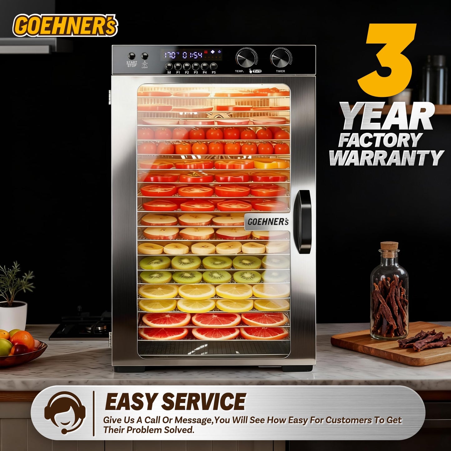 Commercial Food Dehydrator 18 Trays, 1100W Large Capacity 18ft² Food Dryer Machine for Jerky, Meat, Fruit, Herbs, Full Stainless Steel Industrial Dehydrators with 5 Presets, 48H Timer, Max 194°F Temp
