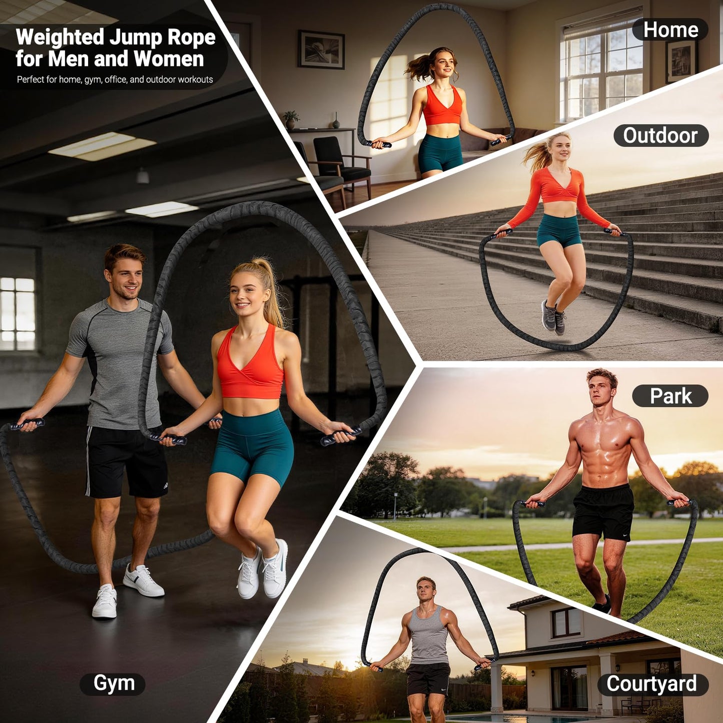 SOHIDAS Weighted Jump Rope for Men Women, 3.68LB Adult Jump Ropes for Fitness Heavy Skipping Rope, Jumping Rope for Training Muscle Speed Home Gym Workout Equipment Exercise Jumpropes Weight Loss