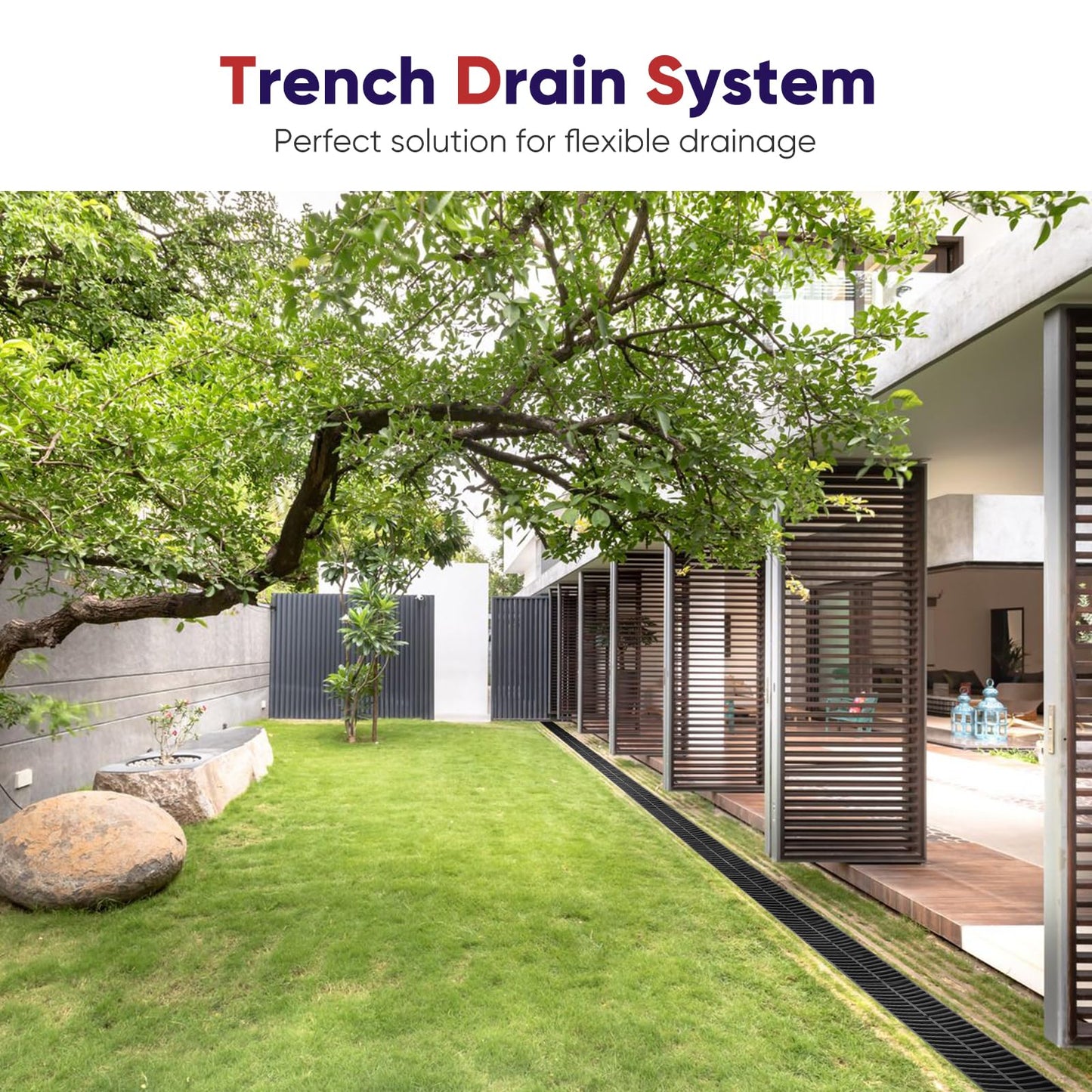 FAHKNS Trench Drain System,5.9"*7.5"*39",5 Pack Channel Drain Hdpe Plastic Trench,B125 for Basement, Garage Floor Courtyard, Terrace, Garden Path, Garage Entrance Swimming Pool