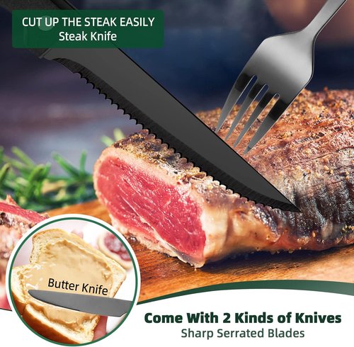 CEKEE 72-Piece Stainless Steel Flatware Set - Elegant Black & Silver Cutlery for 12 | Includes Steak Knives
