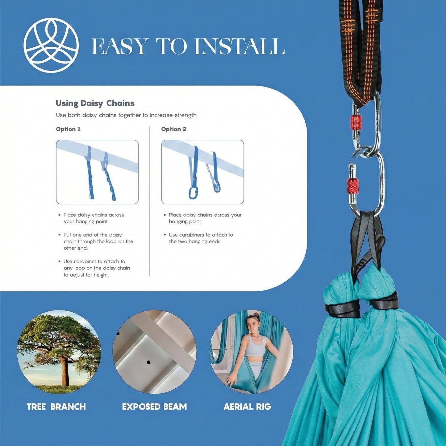 Aerial Silk Yoga Hammock & Swing for Home, Inversion Exercises, Starter Kit for All Levels - Durable with Extension Straps, Carabiners, and Pose Guide