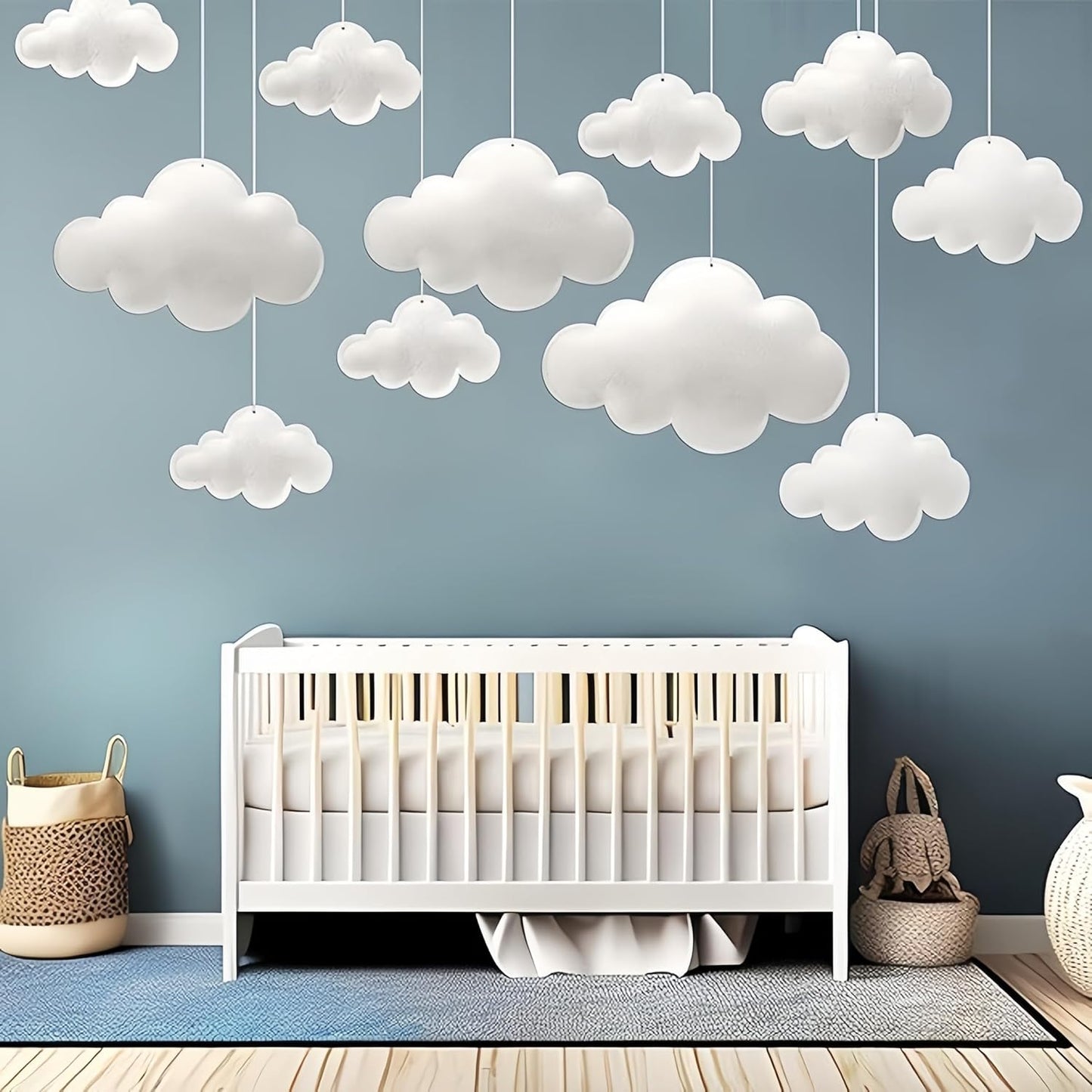 Skiennix 3D Cloud Decorations - Hanging White Felt Clouds for Nursery & Party Decor | 10-Piece Set
