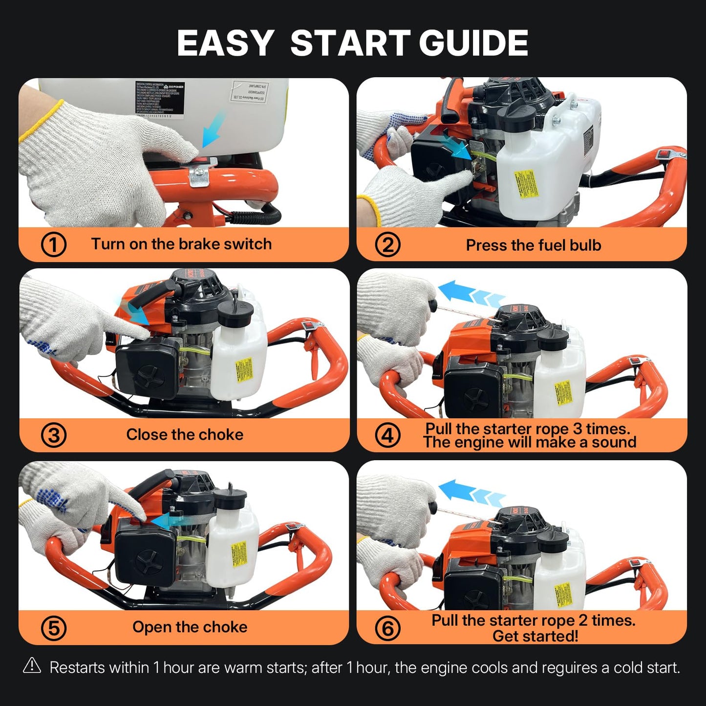 WORKIT 72CC Post Hole Digger, Auger Post Hole Digger Easy Start, 2-Cycle Xtreme Engine, Gas Powered Earth Auger with 6"+8" Auger Drill Bit, 20"+30" Extension Rods, EPA Certification