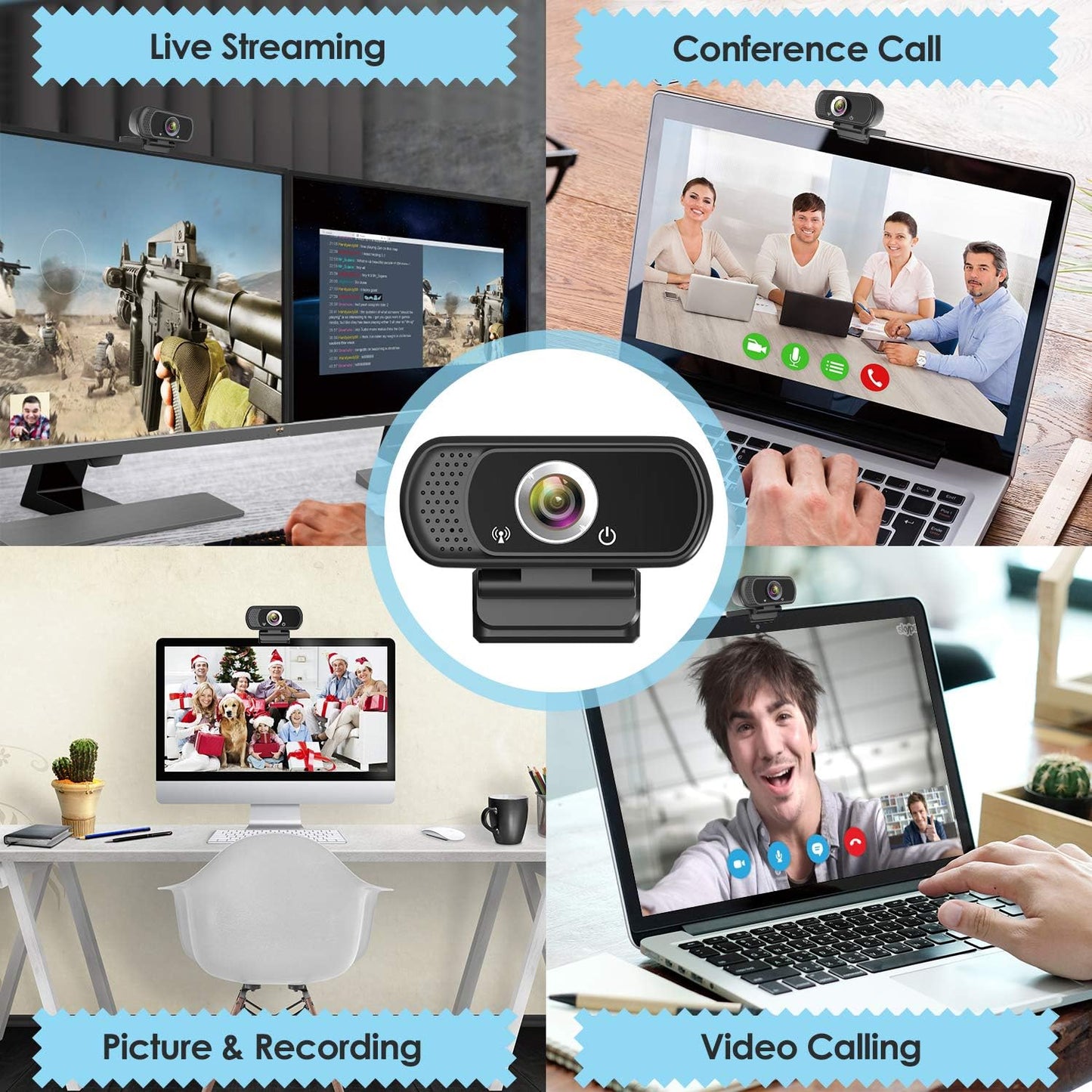 ToLuLu 1080P Webcam with Microphone, HD Webcam Web Camera with Tripod Stand, Widescreen USB Computer Camera, Streaming
