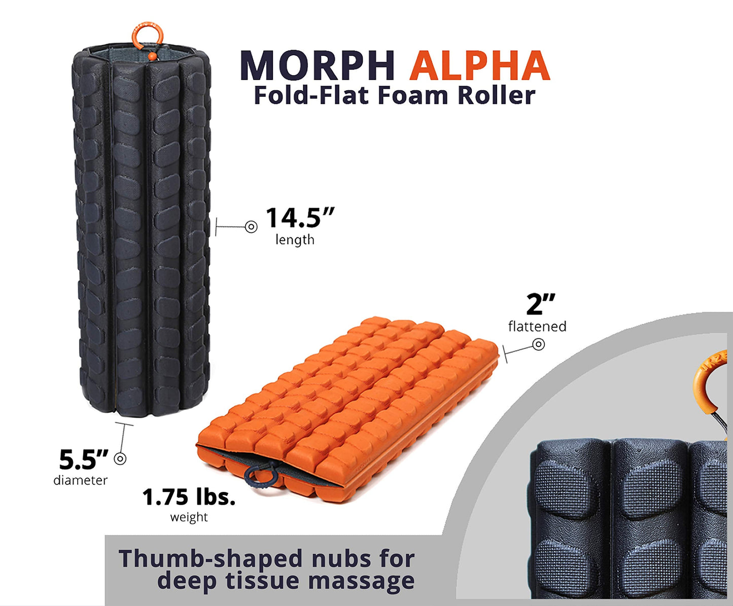 Brazyn Morph Foam Roller: Collapsible Travel Foam Roller for Back Pain Relief, Workout Muscle Recovery, Back Massager, Deep Tissue Leg Massage, Back Cracker (Sunset Orange, Deep Tissue)