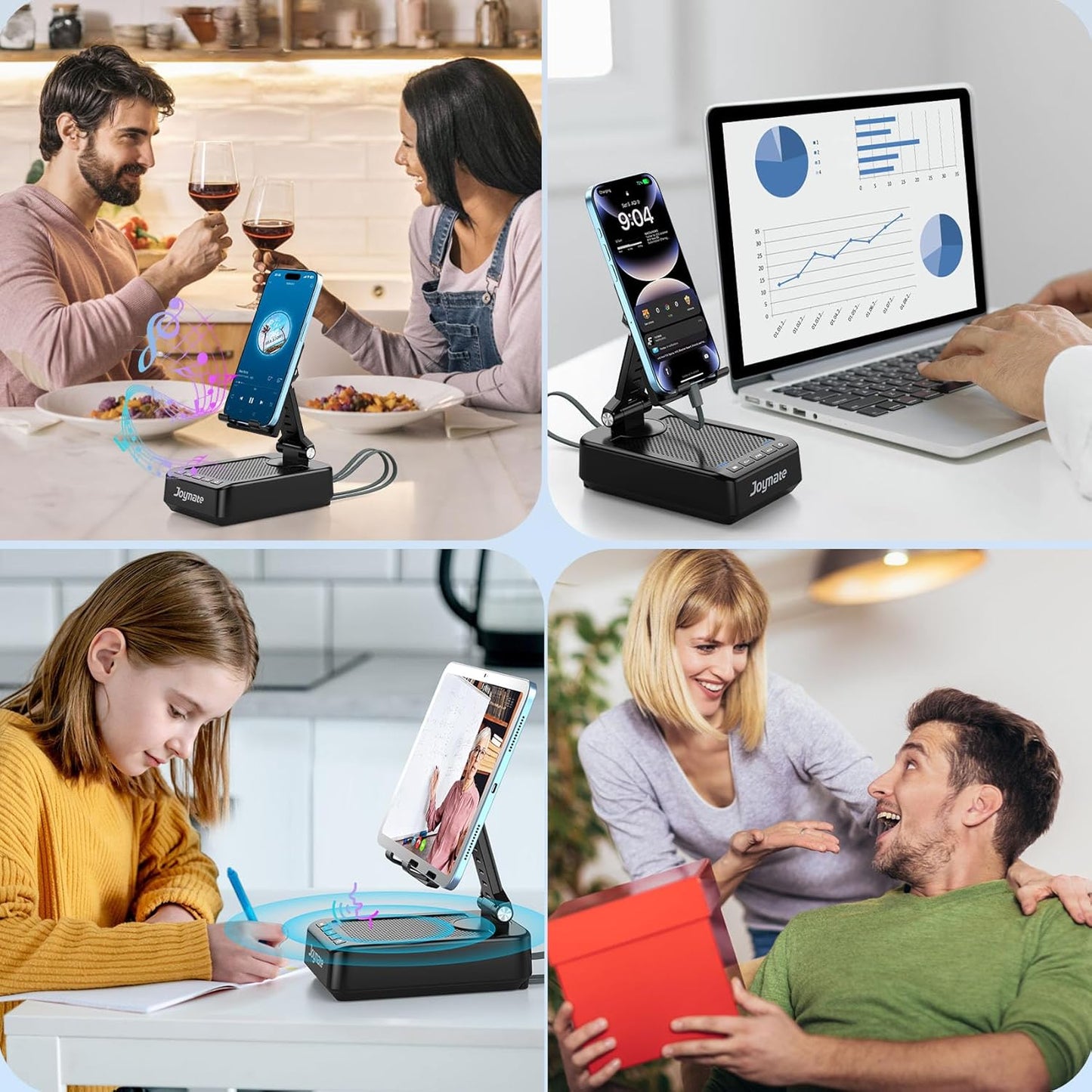 Joymate 10,000mAh 360 Gifts for Men Women, Charging Phone Stand with Cables and Bluetooth Speaker, Rotatable Angle Cell
