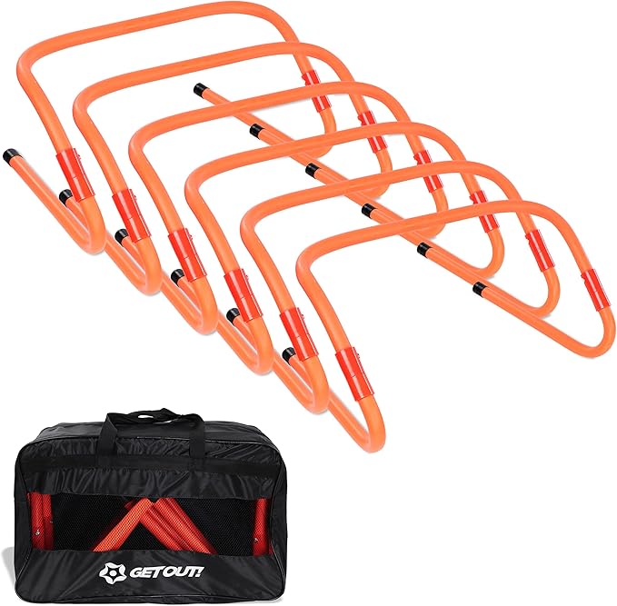 Get Out! Agility Hurdles Training Equipment - 6pk 2 Way Plyometric and Speed Hurdle Set for Soccer and Football