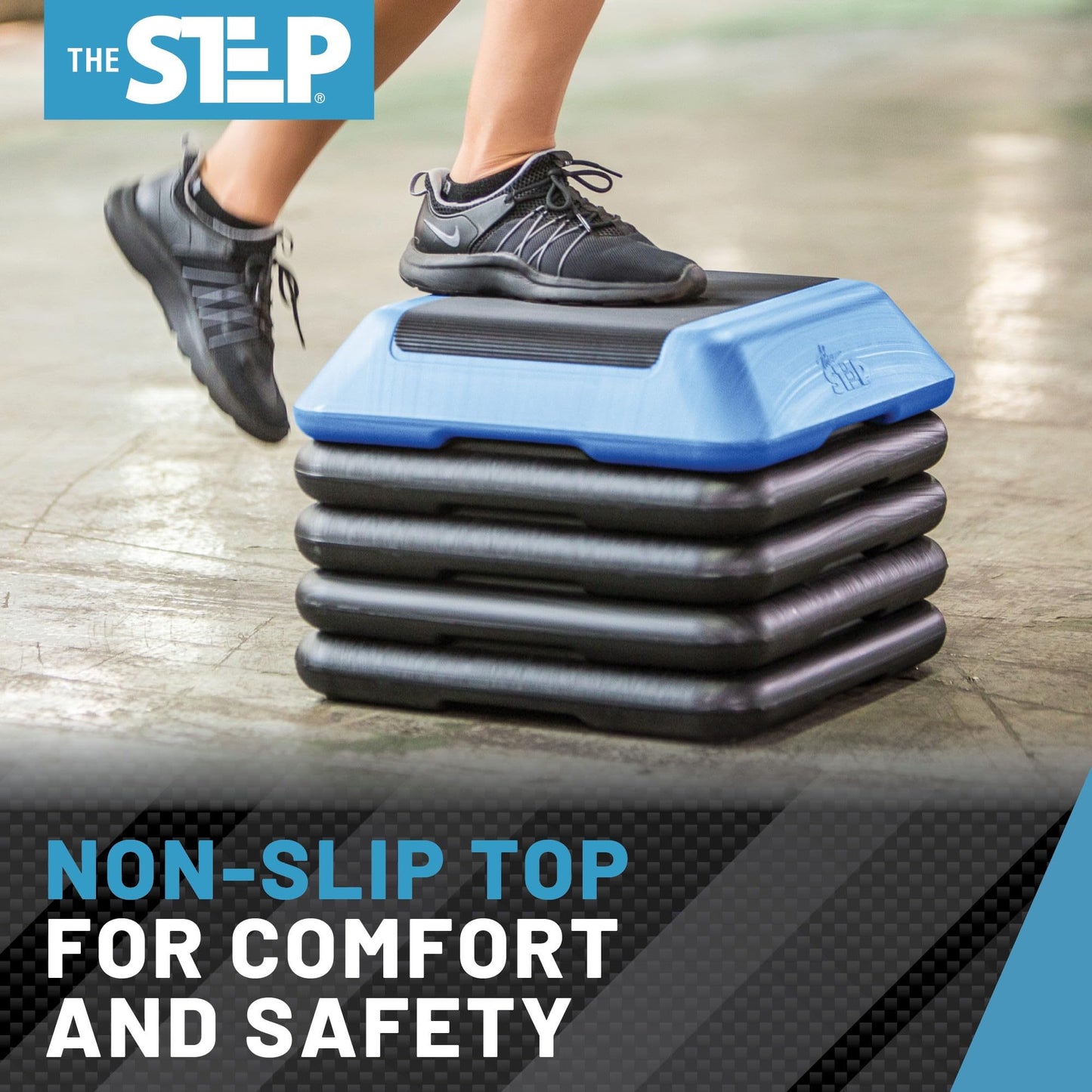 The Step Adjustable High Step Aerobic Platform with 4 Risers, Home Gym Workout Equipment, Fitness Stair Stepper Exercise Platform, Aerobic Exercise Equipment Made in the USA,Blue