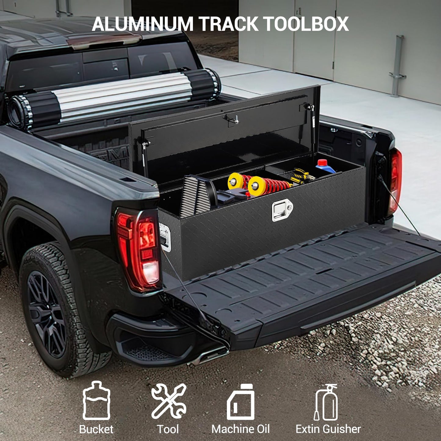 GarveeTech 39 in Aluminum Truck Tool Box, Truck Bed Storage Box with Security Lock and Wider Handles, Heavy Duty Waterproof Tool Box Organizer Chest for Pick Up Truck Rv Trailer - Black