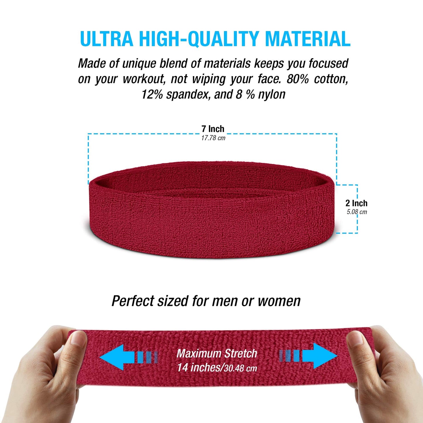 Suddora Sweatbands Set, Moisture Wicking 2 Wristbands and 1 Headband, Breathable Terry Cloth Athletic Bands for Basketball, Tennis, Yoga, Gym, Sweat Bands for Costumes and Cosplay, Maroon