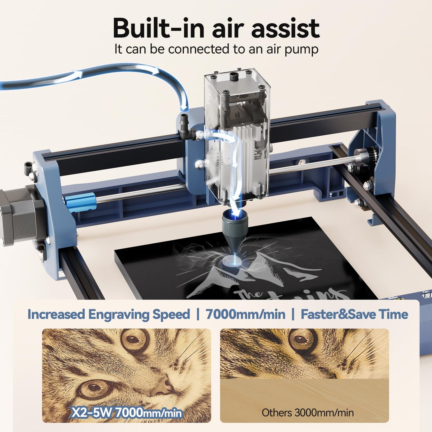Laser Engraver,WAINLUX X2 5W Laser Engraver Machine with Air Assist, 5000mm/min High Precision Engraving Area 200 * 150mm DIY Laser Cutter and Engraver for Wood|Leather|Acrylic|Glass|Class1